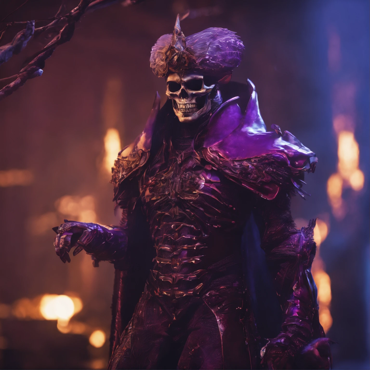 A photo of a (menacing demon ( Jack Skellington:1.3) lord:1.3), (curved horns:1.2), piercing luminous red eyes, (grinning skull-like face:1.0), muscular build, (pointing directly at viewer:1.2), surrounded by an army of (ghouls and Dragon mens figures:1.1), flickering candlelight, exterior battle camp setting, (ominous soldier with rifle:1.1), atmospheric dread, gothic horror theme, Sony A7R IV, 1/60s, f/2.8, ISO 1000, cinematic composition, HDR imaging, detailed textures, macabre mood, RAW photography, professional grade,photography in the style of Labirynth movie, close up of (awful) and (sweet) creature with sword stained with (blood), in a gigant ancient and ruined labirynth ,fantasy,hyper detailed, real skin imperfections, hard lighting, bokeh, ((curi:1.2))armor Gelatine Dragonian