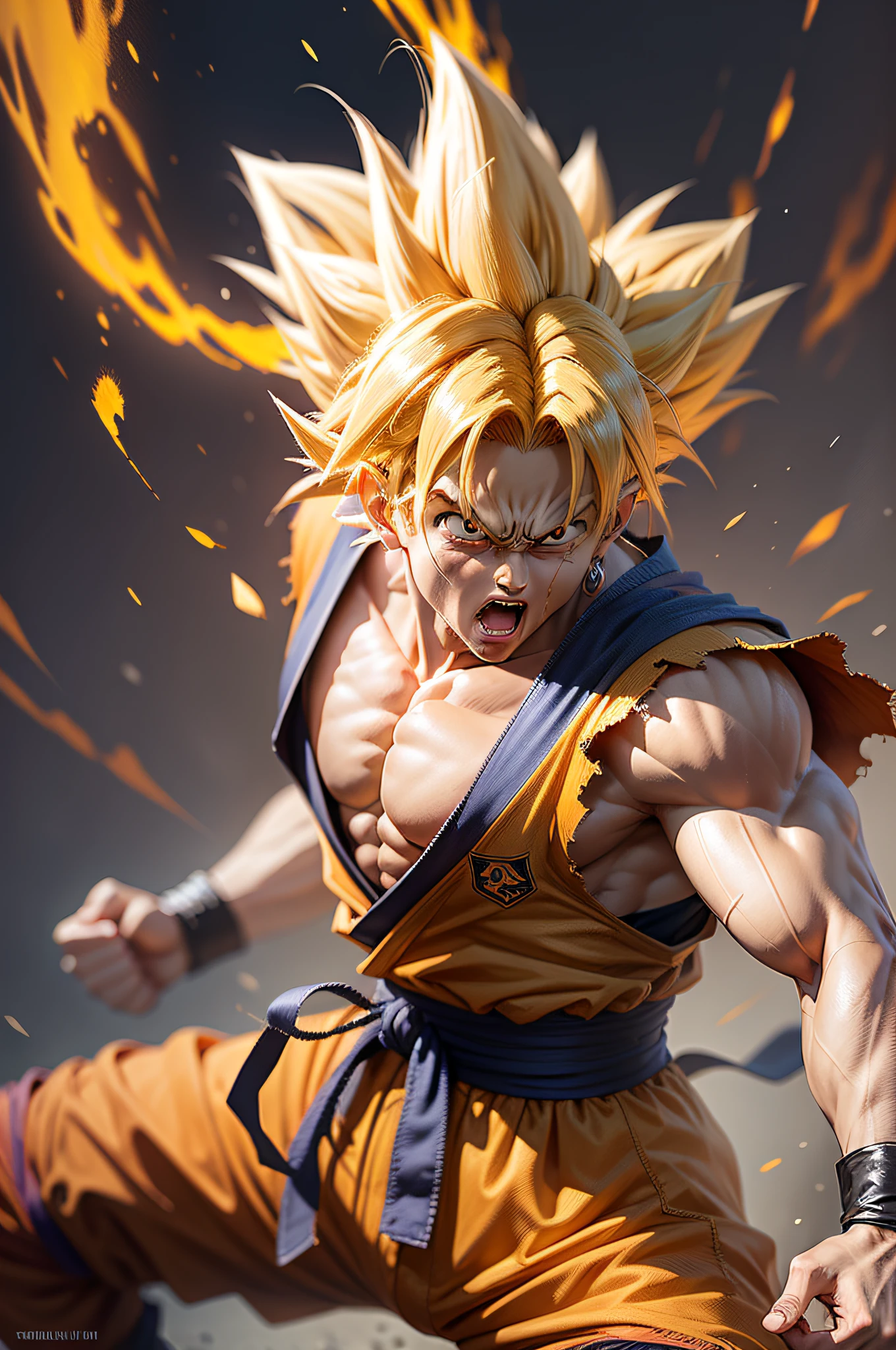 Goku in fighting pose, perfect face, super saiyan, best quality, masterpiece