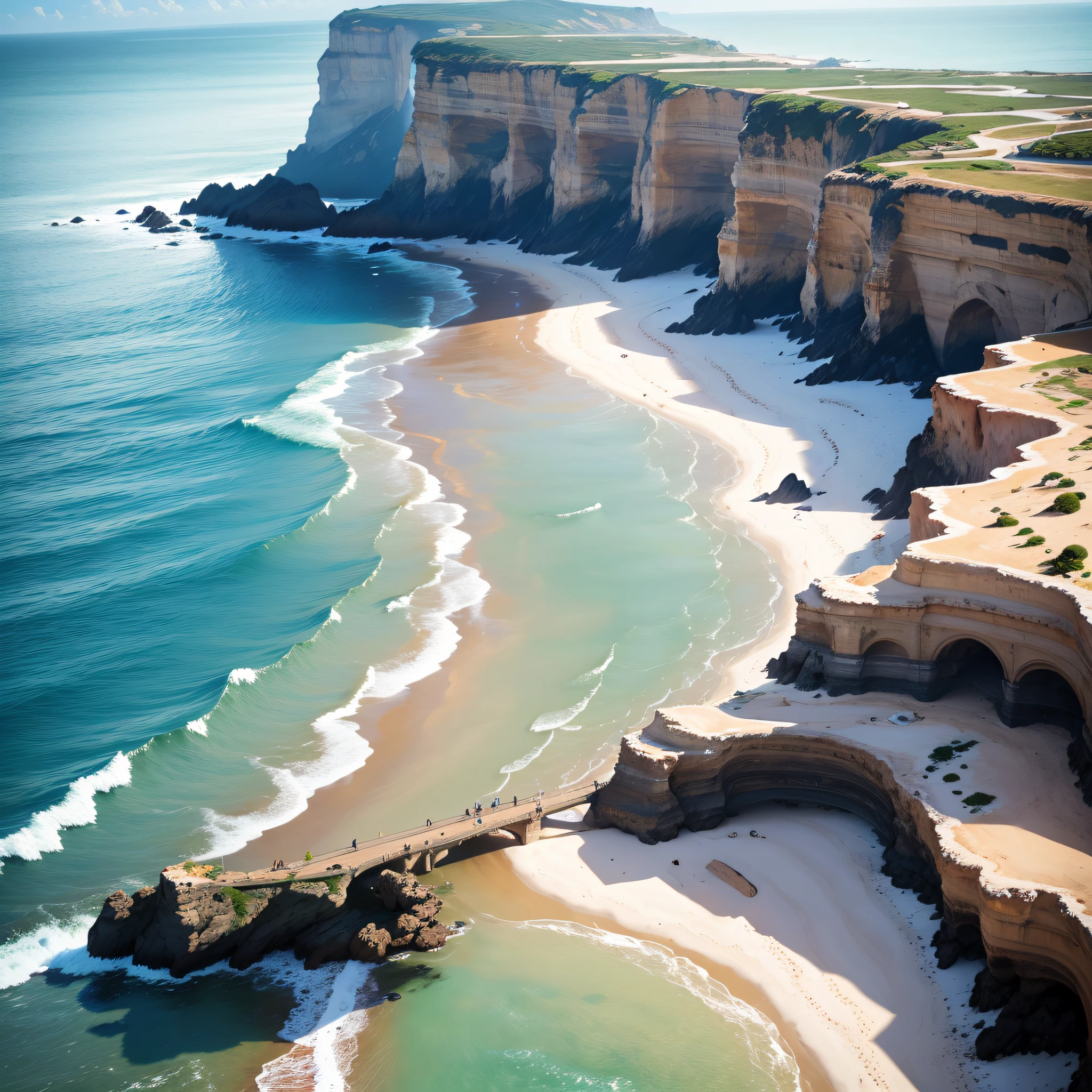 praia,mar, com o ceu amanhecendo detalhado, com coqueiros, photorealista, realista, com paletas de amarelado