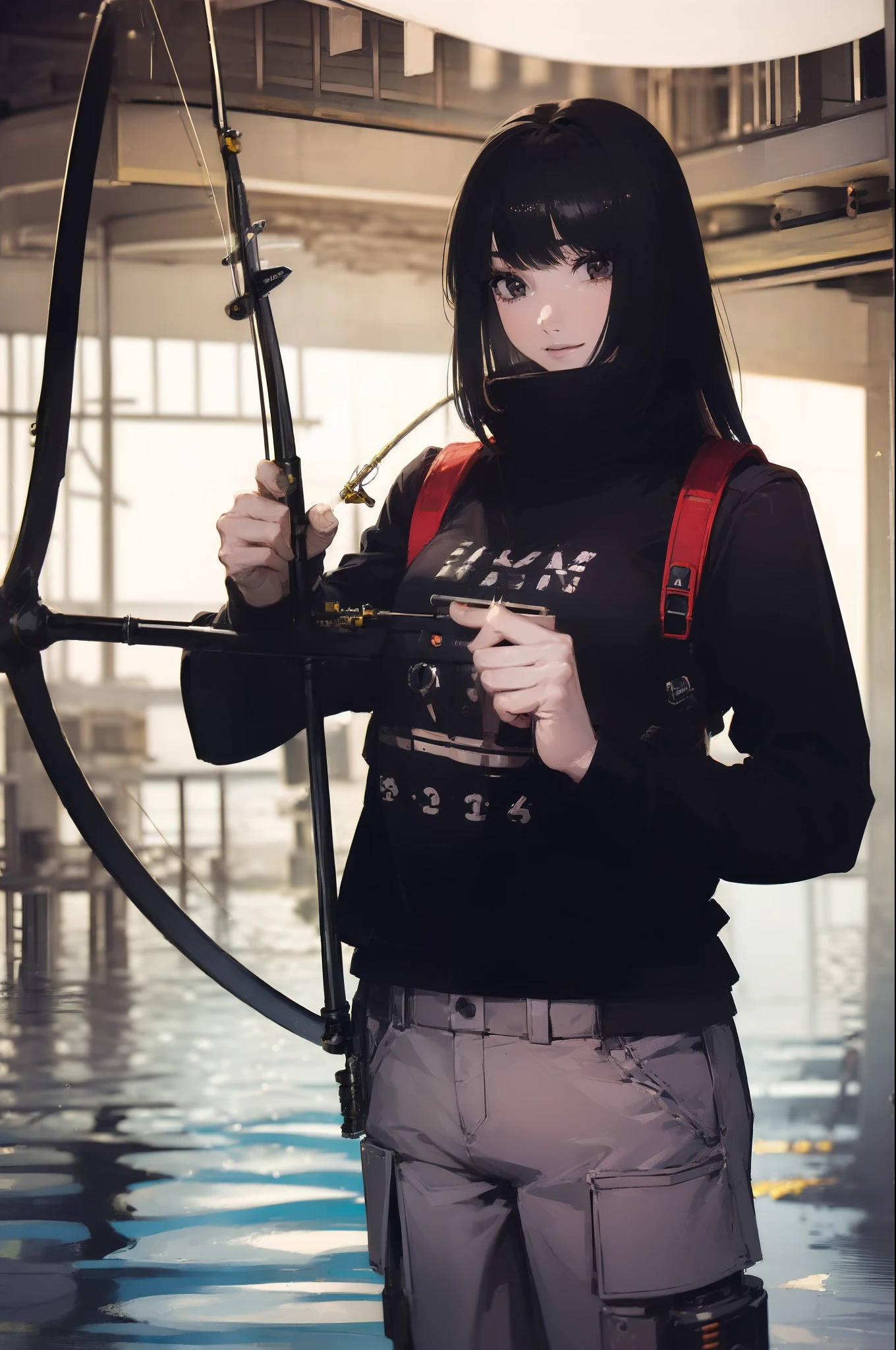 ((((Have a fishing rod with a reel:1.5)))),((Female 28 years old)),((Best Quality:1.5)),(((Fine fingers、Ratio 4 fingers and 1 thumb,detailed arms,detailed human hands))),(((Hands with the correct number and structure of fingers:1.4))),((Lakeside:1.37)),hight resolution,ultra-detailliert,masterpiece,best qualtiy,(Eight-headed body),(1 fishing rod,Holding a fishing rod in your hand,Fishing lure rod,Fishing Reels,Long Sleeve Outdoor Vest,Long pants for fishing,Big backpack),thin and long legs,Beautiful hip line,Beautiful spine,constricted back,Toned waist,beutiful breast),,Gentle smile,shiny lip,(1 fishing rod,Straight stretch fishing rod,Long fishing rod,Woman fishing with fishing rod in hand),Black hair, long eyeslashes, Solid Circle Eyes, drop shadow, Atmospheric perspective,Super Detail, ccurate, small brest,top-quality, blurry backround, bokeh dof:1.2, (masterpiece:1.3), Atmospheric perspective,Super Detail,dynamic compositions, Ultra High Quality,