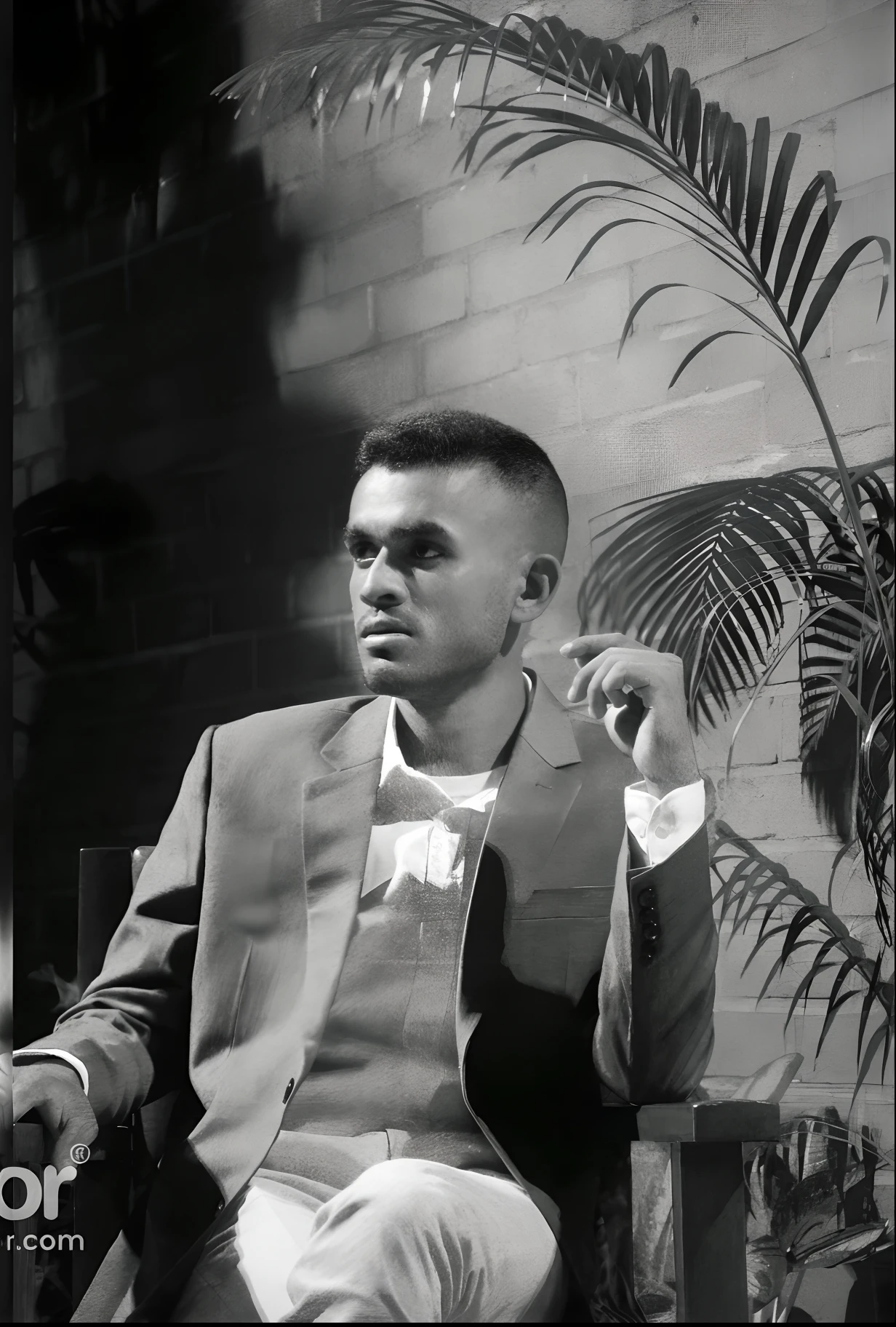 arafed man in a suit sitting in a chair smoking a cigarette, inspired by Peter Maxwell Ewart, by Peter Maxwell Ewart, by Maurycy Gottlieb, by Larry Fink, black - and - white photograph, malcolm hart, by Harvey Pratt, photographic still, by Eugene Montgomery, film still, by Bernard Fleetwood-Walker, inspired by Larry Fink