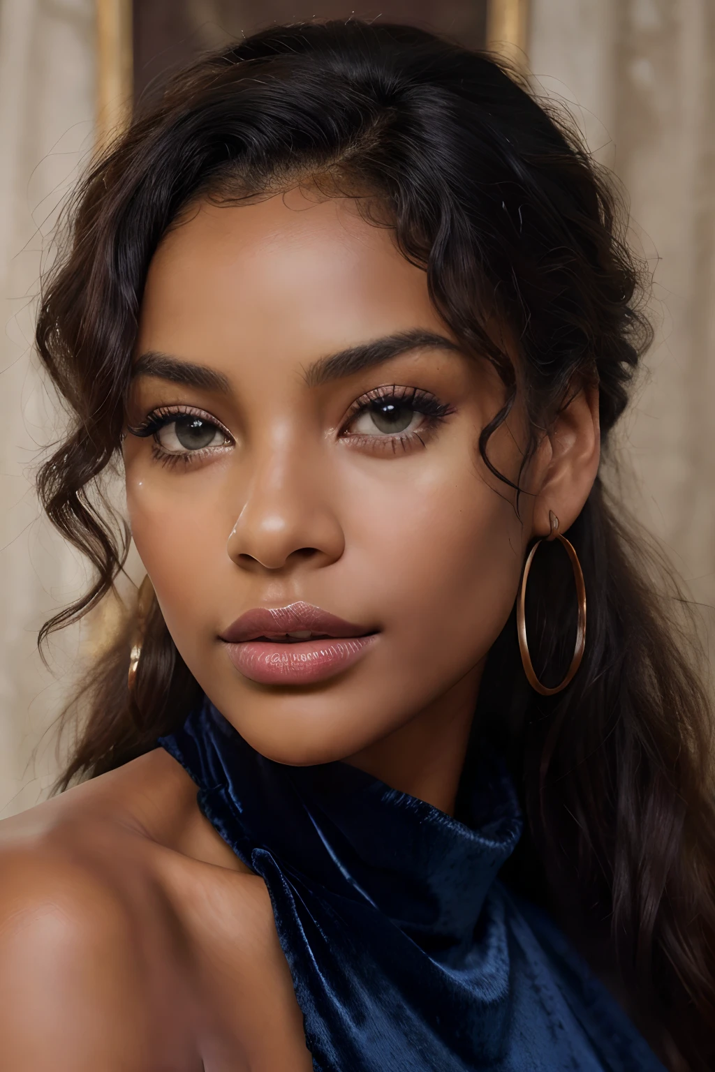 Selfie, (Photo 4K:1.1), African-American woman, (mise au point nette:1.3), High detail, Beautiful black detailed face, Beautiful detailed mouth, Beautiful detailed clear eyes, enormous breast, gros seins, beautiful nose detailed, Yeux noisette, long braided hair, (attractive young woman:1.3), (Seductive:1.1), (Souriant:1.1), (rougissant:1.1), Forme du corps du sablier