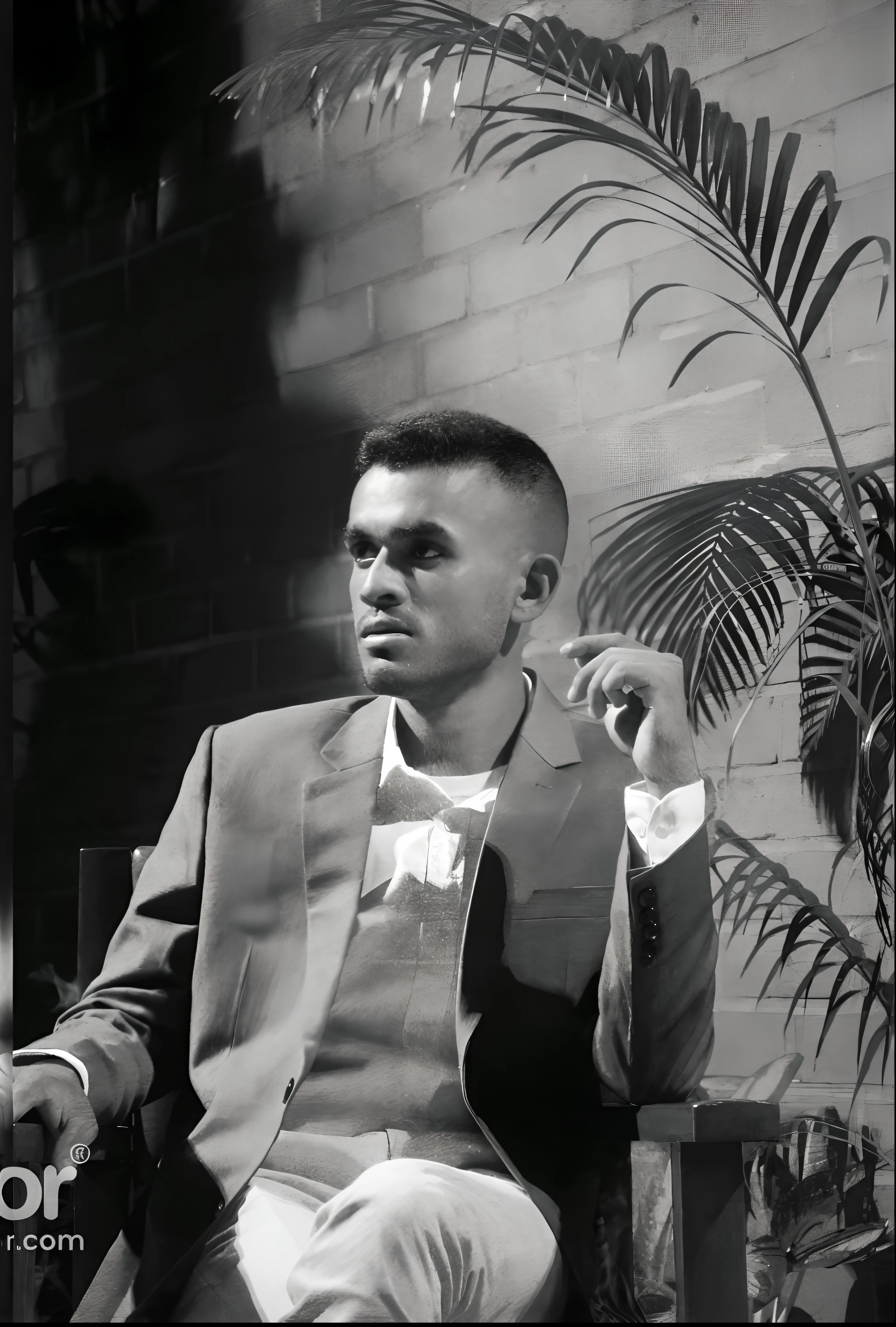 arafed man in a suit sitting in a chair smoking a cigarette, inspired by Peter Maxwell Ewart, by Peter Maxwell Ewart, by Maurycy Gottlieb, by Larry Fink, black - and - white photograph, malcolm hart, by Harvey Pratt, photographic still, by Eugene Montgomery, film still, by Bernard Fleetwood-Walker, inspired by Larry Fink