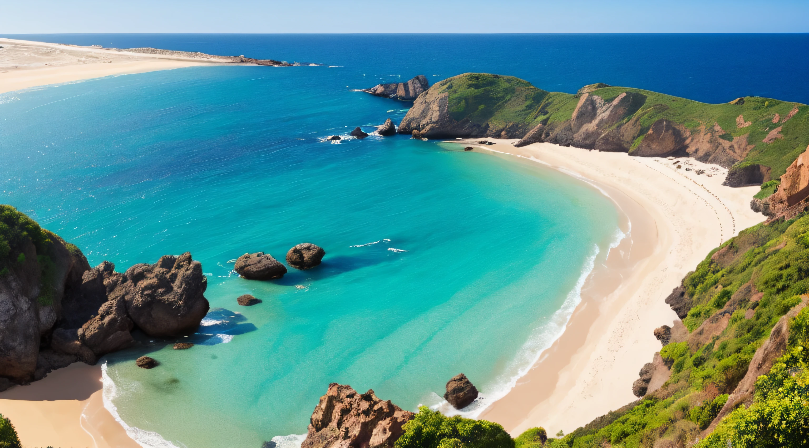 praia,mar, com o ceu amanhecendo detalhado, com coqueiros, photorealista, realista, paletas amarelado, Alta difinição, bem detalhado, mar azul, e coqueiros verdes, realista, fotos, barco ao fundo