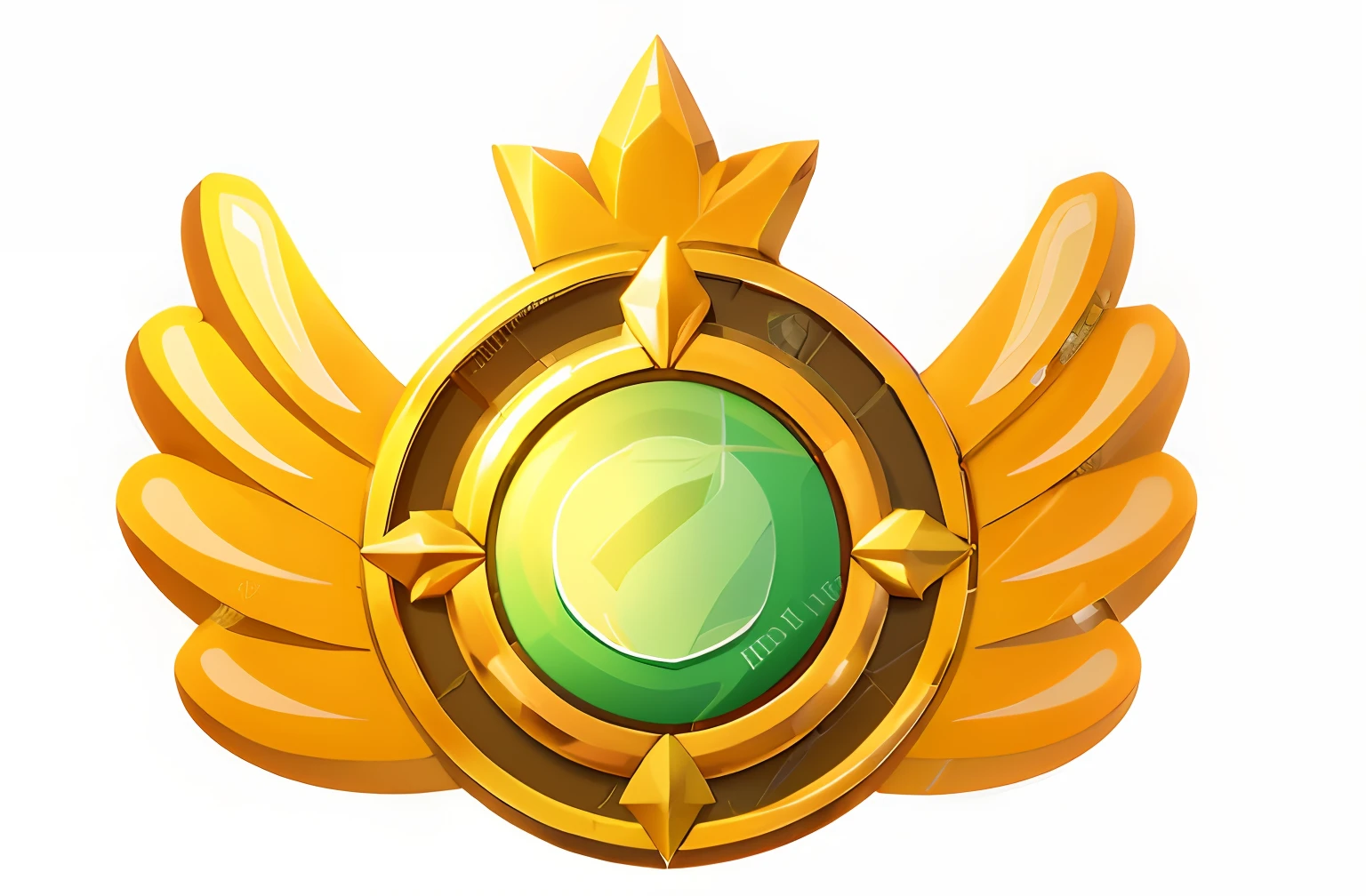 Escudo dourado dos desenhos animados com asas e uma pedra verde, Emblema da Sabedoria, emblema do escudo, Military Insignia, Asas de Ouro, 3D Icon for mobile game, logotipo sem texto, escudo de fantasia, fantasy game spell symbol, insignia, game icon stylized, high school badge, imperial symbol, game icon asset, grading: Geral, professional unique master piece, with an eagle emblem