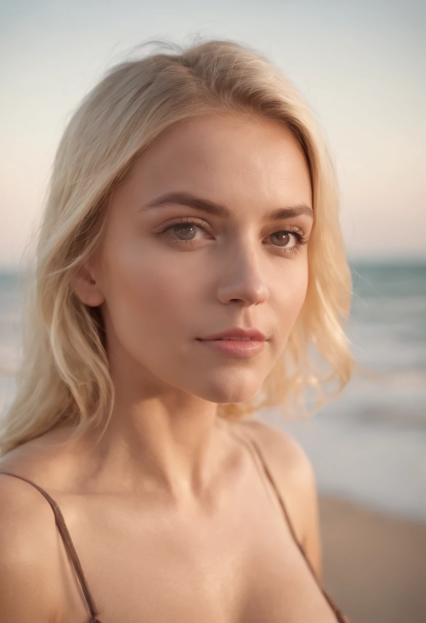 photograph of a blonde with big tits, and without clothes on the beach