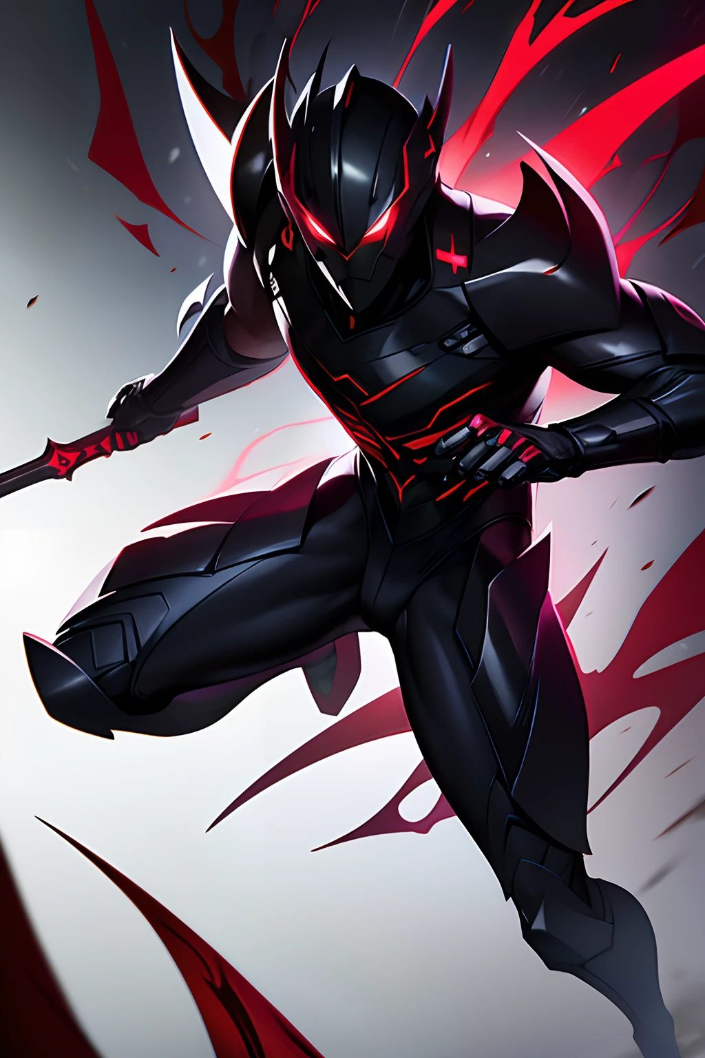 a male ninja with cat-like features, 18 years old, grey hair, red eyes, ninja attire, in the dark night, blending into the shadows, lower half of face obscured, faintly lit by moonlight, in an urban setting, full body, posed in a crouching stance, best quality, ultra-detailed, masterpiece