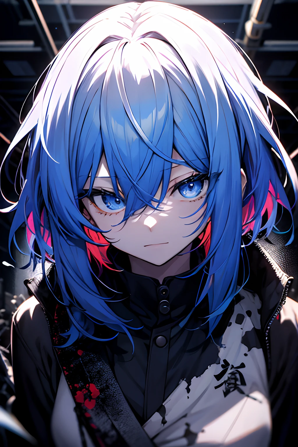 dead body、Blue blood everywhere、Blue blood splash、dark hue、Colorful shades、