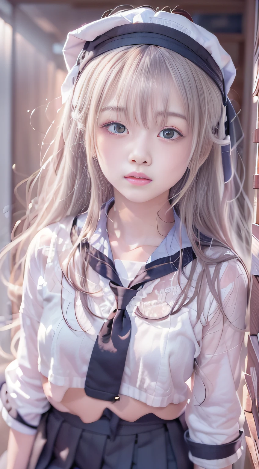 Portable Wallpapers,Super beautiful photo，Red Eyes，FULL ANATOMY,Woman like a goddess，Highly detailed background，Realistic，hyperdetailed face，super detailed skin，Detailed beautiful face and eyes，retinas, masutepiece, ccurate, Anatomically correct,Tsurime, Textured skin, Super Detail, high details, High quality, awardwinning, Best Quality, hight resolution, 8K,ultimate beauty girl, BREAK,Close up of girl in dress and shirt, loose coat collar sailor uniform, thin head,magical school student uniform, japanese girl school uniform,, Cute dress, katelynn mini cute style, dressed with long fluent clothes, School uniform, magic school uniform, black and white clothes, Stylish dress, school girl in gothic dress, Black Quick, Elegant clothes,((small tits:1.7,Thin leg,skinny thigh:1.4)),slim figure,extremely detailed eye and face、beatiful detailed eyes,Tsurime,Beautiful skins,The brilliance of details、The skirt is ironed、No wrinkles，((smooth hair，detailed hairs，Very fine hairs))，(Knee-length skirt:1.7),1girl in,Thin leg,Beautiful legs,独奏,Wearing underwear,Smaller face,realistic facial expression,(Face to feel:1.6),Enchanted,Raw photo of pale skin,Shyness,Longing for love,((Cool color makeup，Lowered eyebrows、Whitening effect，thin and thin eyebrows，((Ephemeral Girl，A look tinged with joy))，Very soft lighting，Eight-headed body，light glow，Expro II，Lens Flare，Sharpen，cinematic shadow,Changing the time zone when shooting.，School route and my room，Kantai Collection Style