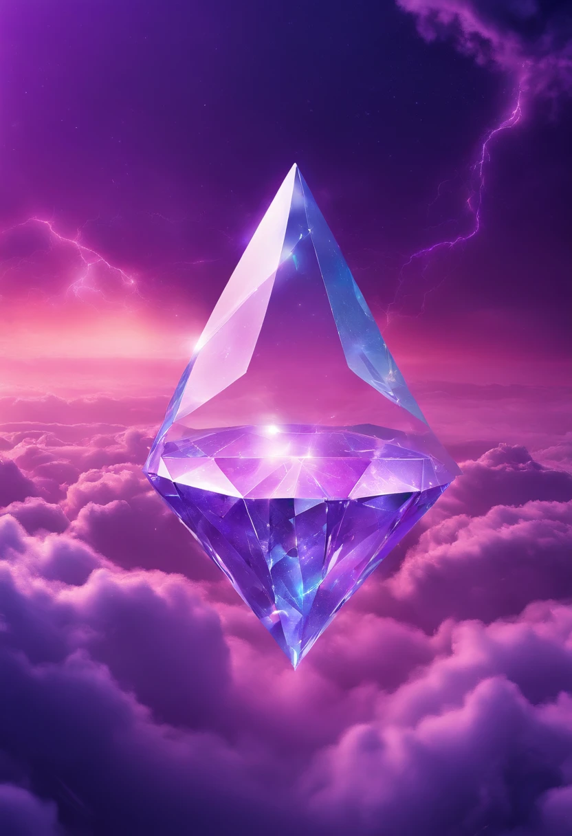 Futuristic oversized diamonds flying over the clouds, Dark sky, purple lighting, rain,Lightning, Ultra photo realsisim, Highly detailed,8K