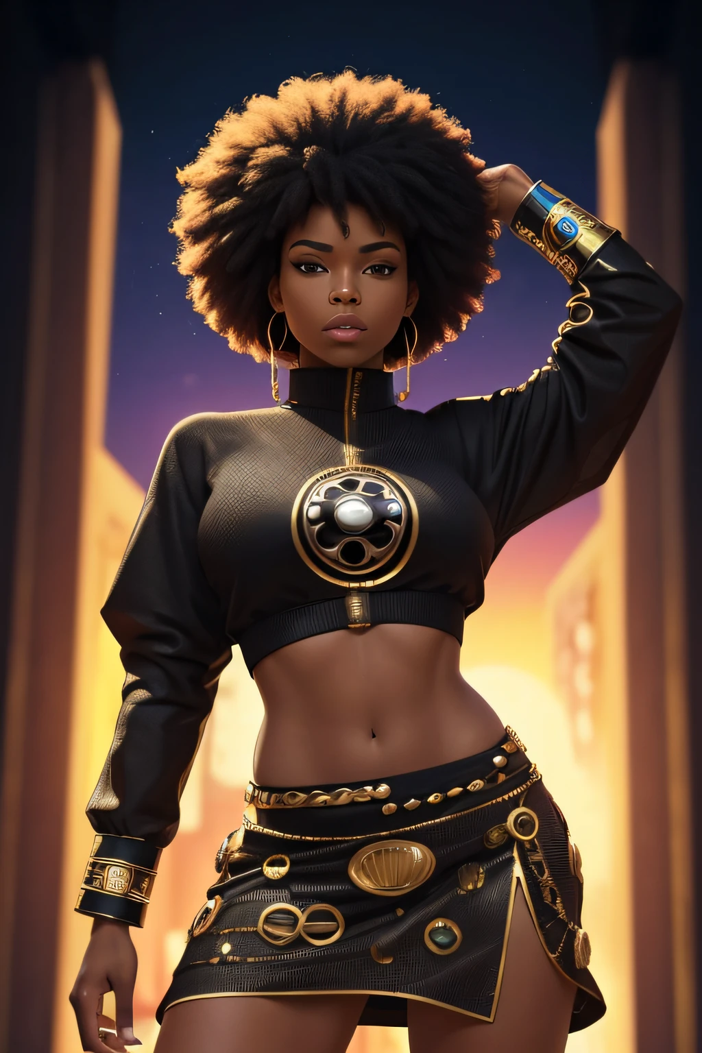 ((best quality, 8k, master part: 1.3)), (roupa afrofuturista: 1.3, Black power, Chakra Dynamics