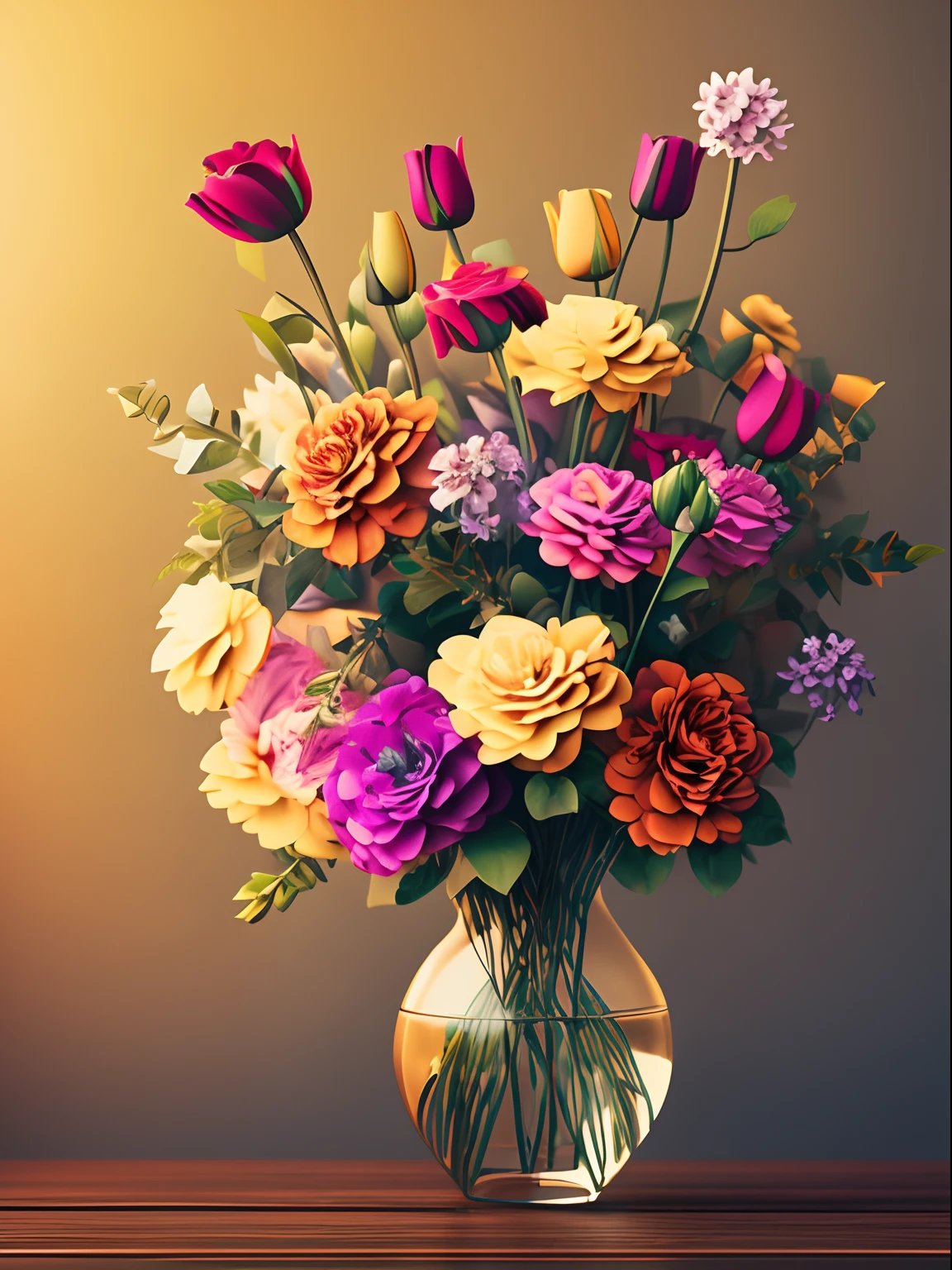 flowers in vase painting, 3d render, steampunk, 4k