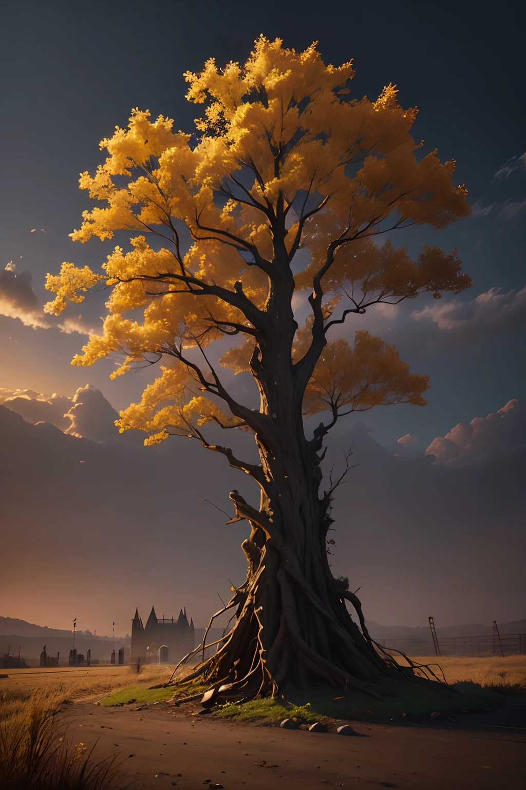 Golden Tree、Iron rod stretches to wood、Dark darkness、a person々、Ruined castle