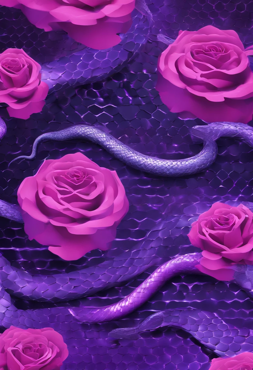 Futuristic snakes flying over the clouds wrapped around roses, Dark sky, purple lighting, rain,Lightning, Ultra photo realsisim, Highly detailed,8K,Butterflies flying in the air，Snakes close mouth