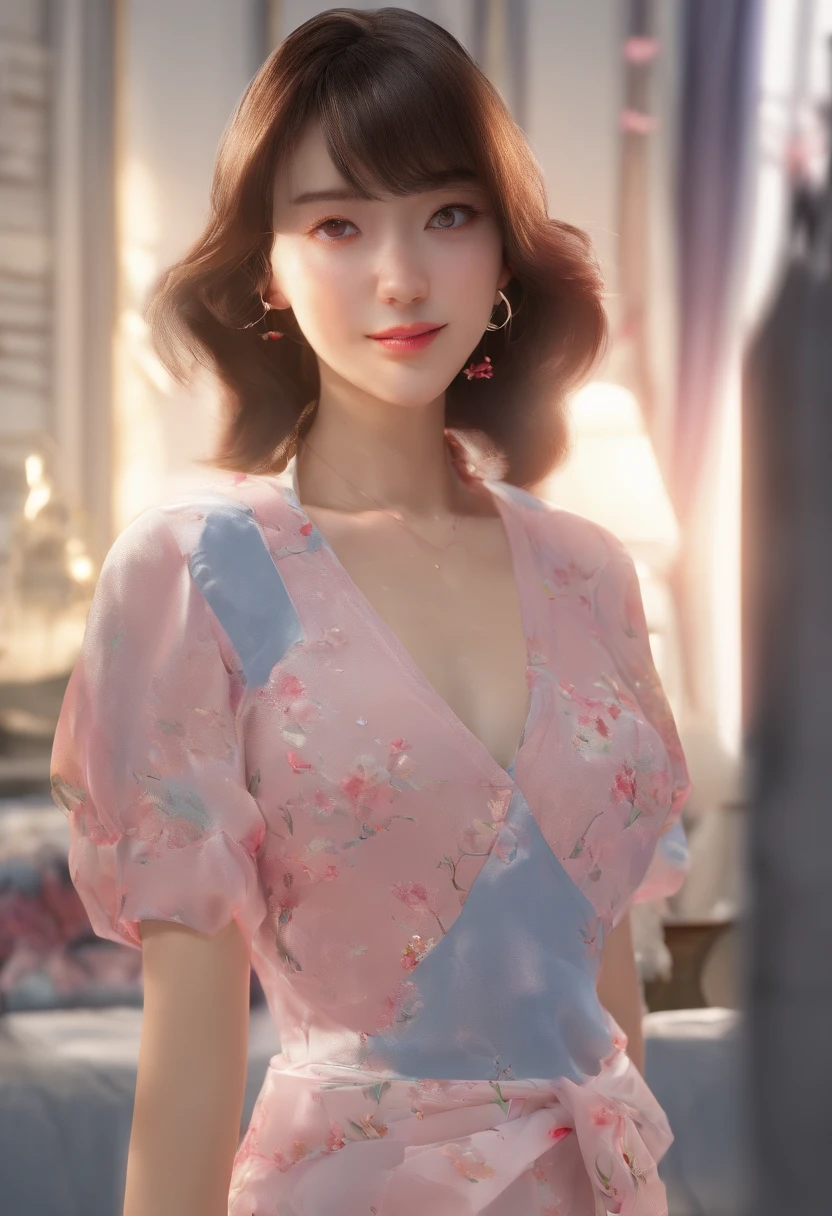 bloom, lens reflection, (8k, RAW, professional, best quality, masterpiece: 1.2), (realistic, photorealistic: 1.37), ultra-detailed, (wide-angle 25mm portrait), (most detailed skin: 1.2), very detailed face, cinematic lighting, 1girl, curly black hair, (windy), standing on the couch, dark light, looking at the camera, large breasts, black and red blouse
