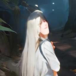 Skyland temple, look back, look over shoulder, (Ultra Realistic), (Illustration), (Increased Resolution), (8K), (Extremely Detailed), (Best Illustration), (Beautiful and Detailed Eyes), (Best Quality), (Ultra Detailed), (Masterpiece ), ( wallpaper), (detailed face), solo, 1 girl, fine details, detailed face, deep shadows, low key, pureerosfaceace_v1, smiling, long hair, 46 points oblique bangs