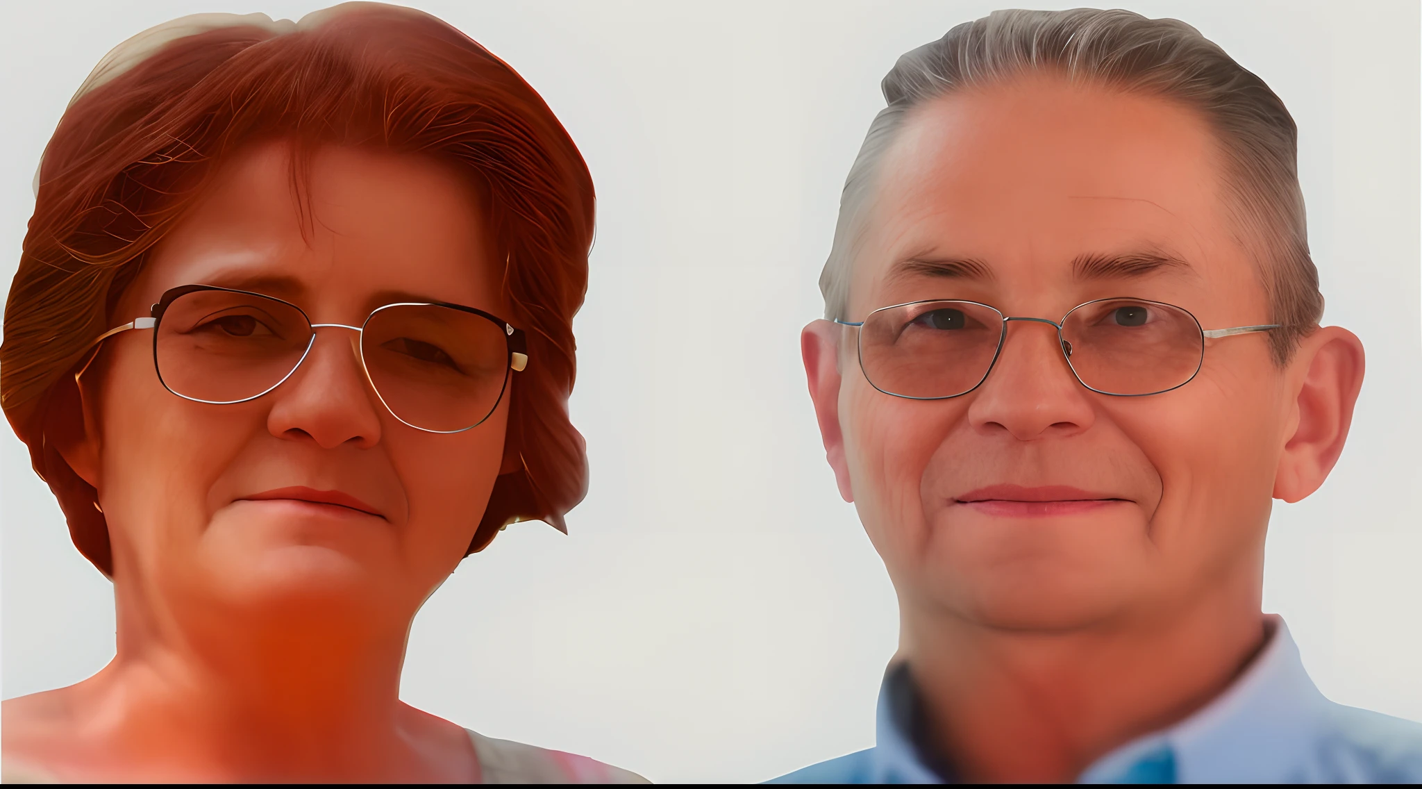 There are two people who are posing for a photo together, Retrato de duas pessoas, retrato de casais, retrato de casal, rostos fotorrealistas, dois idosos, pintado digitalmente, foto realisitc, foto retrato realista, imagem frontal, caracteres mesclados, Foto 3D, Foto 3D, retrato fotoreal, Artgerma e Greg Rutkowski, retrato de alta qualidade