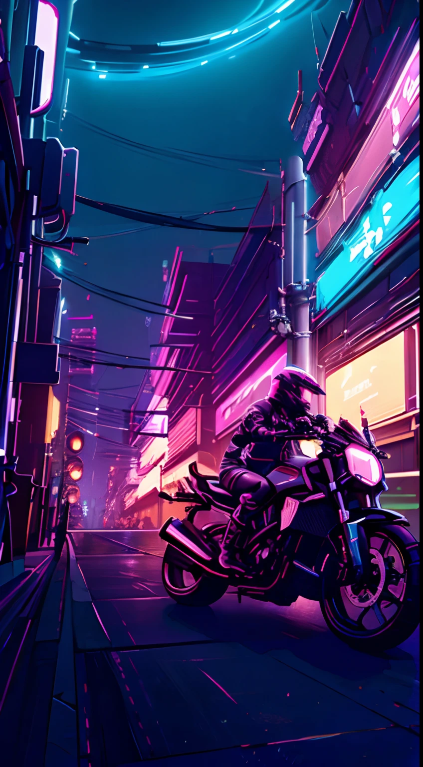 a motorcicle race, dark allow, japan, tokyo, cybperpunk style, neonoir, neon lights, ultra-detalhado, obra-prima, 8k, ultra resolution