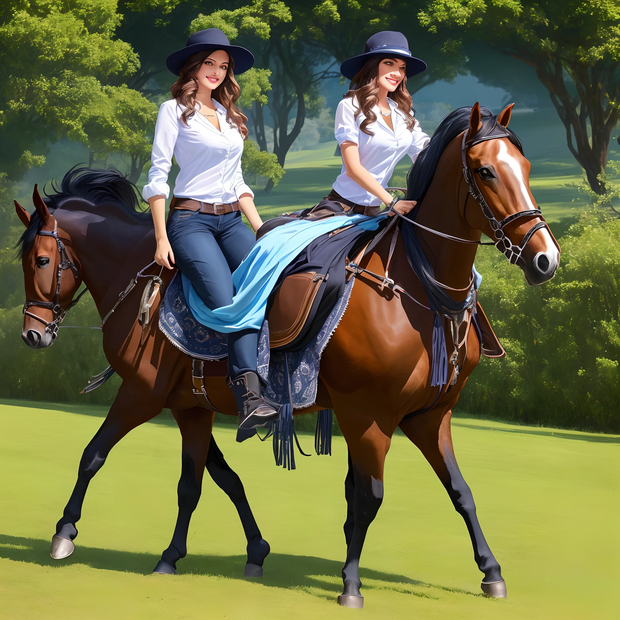 Um cavalo acasalando com uma mulher loira