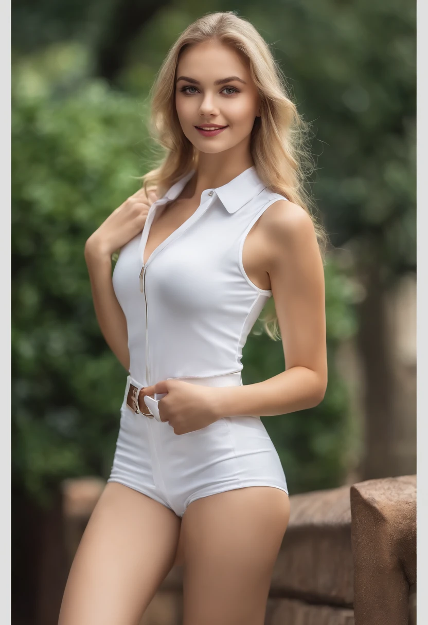 1Girl 18 years old, gorgeous petite, perfect anatomy full body:1.5, (shiny legs) Solo, white polo shirt, white sneakers, Tennisbekleidung, white miniskirt, Meistergemälde, the best quality, pfotorealistisch, Ultra-detailliert, (Shiny skins, geschwitzt:1.4), Absurd, Blick auf den Zuschauer, mit kurzen blonde Haaren, braunäugig,Schlank,Dynamisches Licht und Schatten,hight resolution,Scharfer Fokus,Depth of field,Die Augen sind zart,sharp pupils,Pupille realistisch,(massive breasts),(dicke Oberschenkel:1.0),al fresco,Himmel