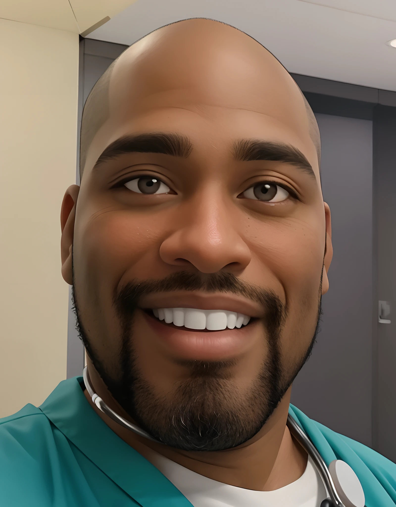 smiling man in scrubs in a hospital hallway with a stethoscope, eric parker, jeffery smith, taken in the early 2020s, about 35 years old, profile picture, j. h. williams iii, 35 years old men