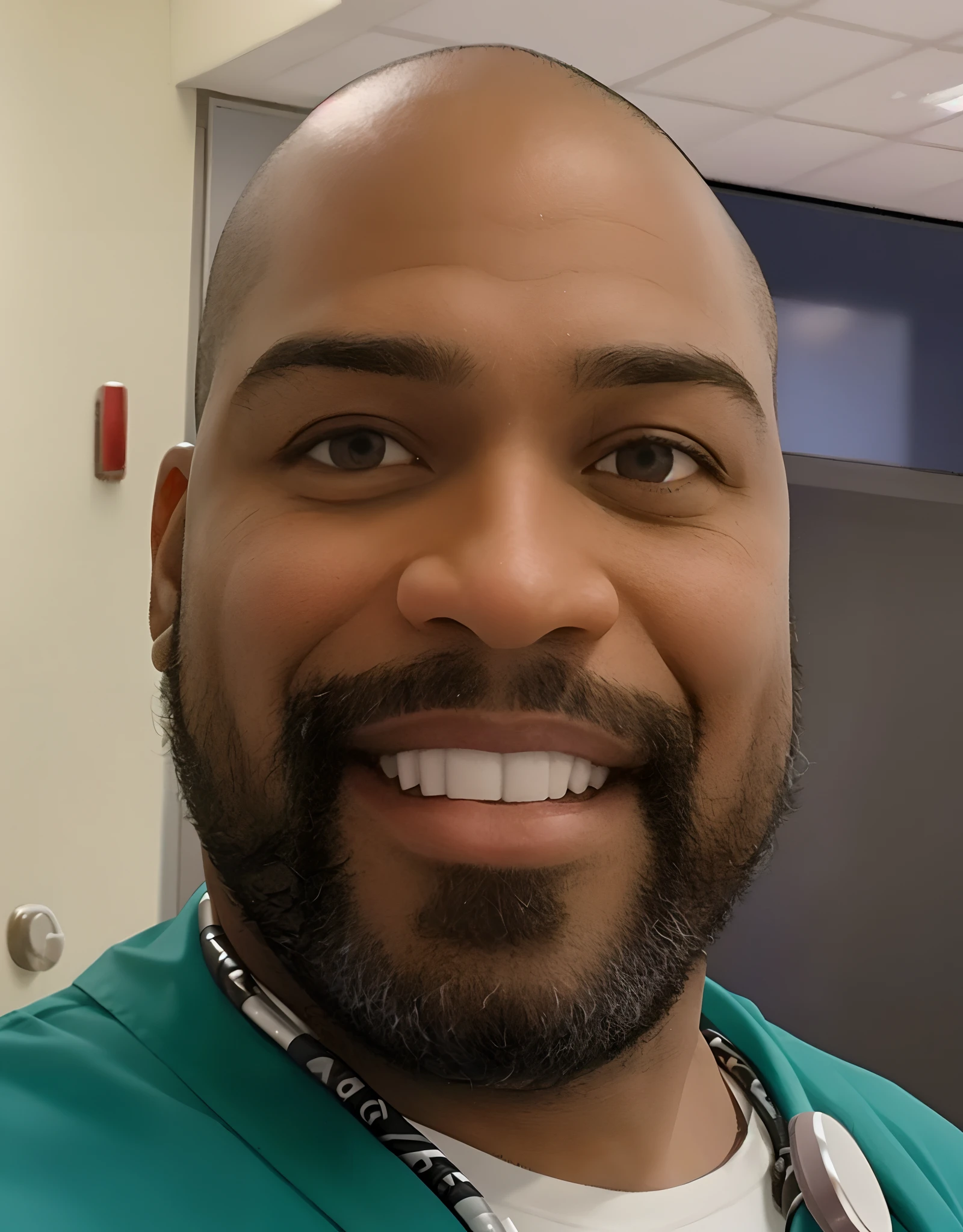 smiling man in scrubs in a hospital hallway with a stethoscope, eric parker, jeffery smith, taken in the early 2020s, about 35 years old, profile picture, j. h. williams iii, 35 years old men