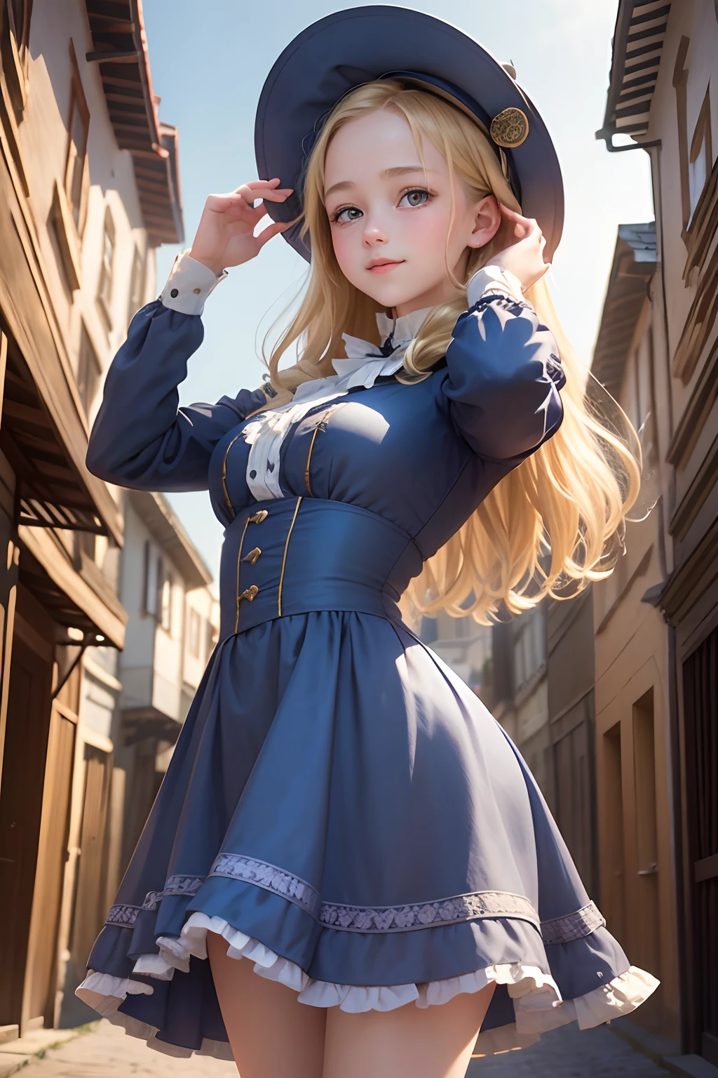 Virginia Otis, 15 years old (blonde, blue eyes), thin, cute face, Canterville Castle night walk (novel「ghost of canterville」Works inspired by). 1887, victorian dark fantasy、wearing a black high-leg swimsuit、full body portrait、Are standing、cowboy shot

