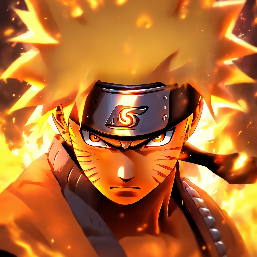 naruto uzumaki, modo kyuubi, dominar, retrato, cara furiosa, vivid colors, foco nítido, Estilo anime, tons de cor vermelho e laranja, dramatic lighting.