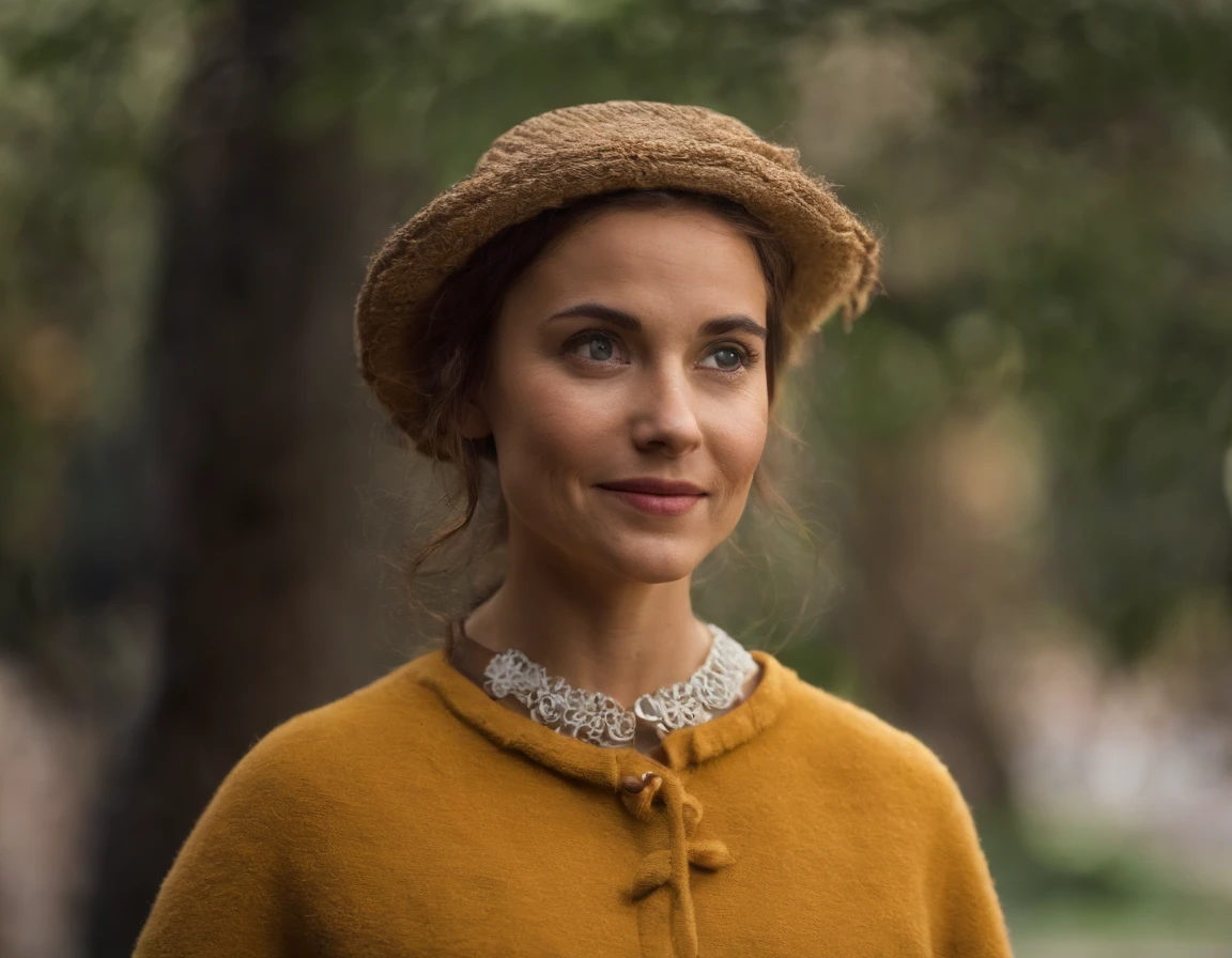 Cinquenta anos,Mulher temperamental,cachos naturais,medium and medium-length hair,olhos grandes,ponte do nariz alto,Sorriso leve,Brincos vintage,vestidos de turno,foto busto,Estilo Disney Pixar,a sense of atmosphere,super HD