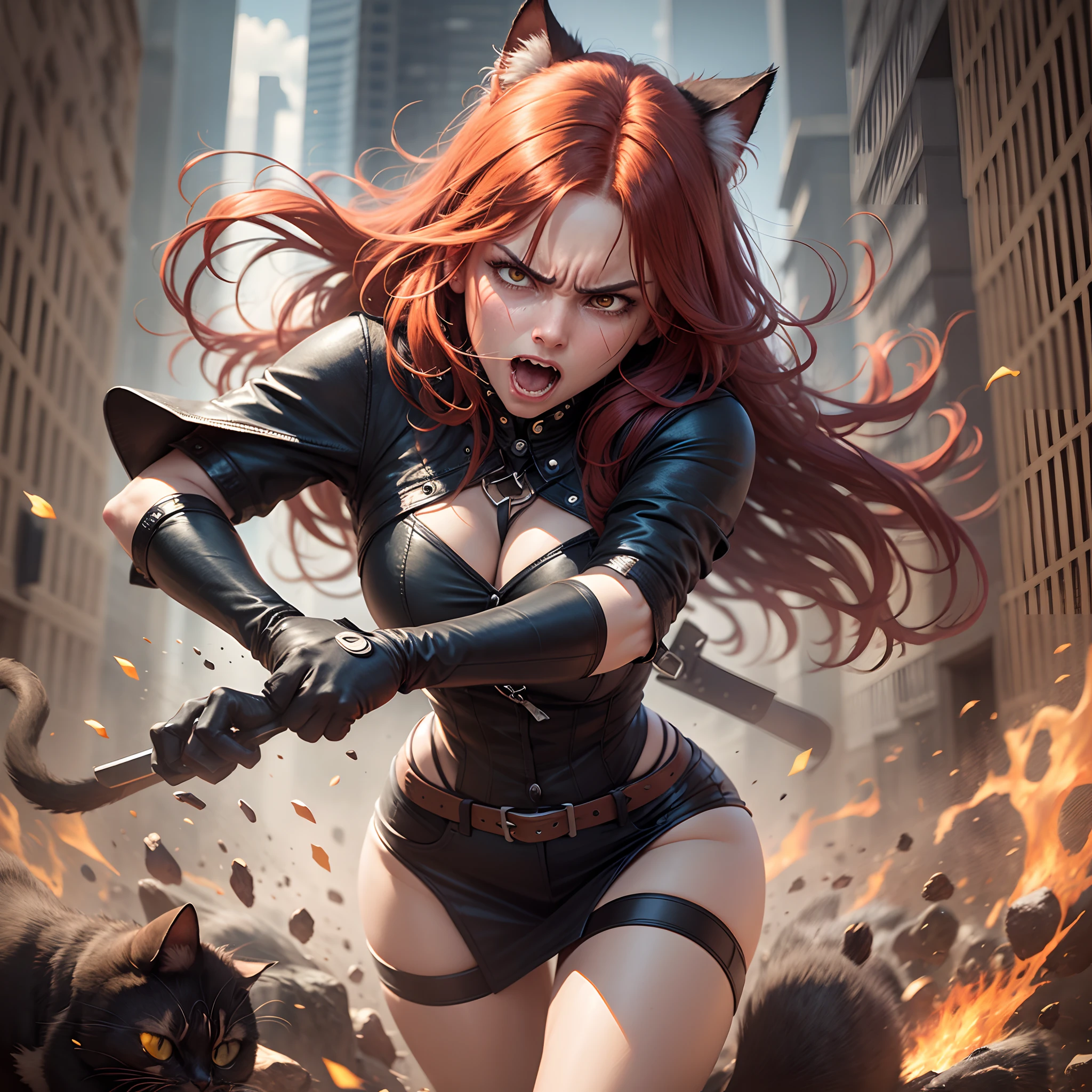 Red haired woman, angry clawing like a cat --auto --s2