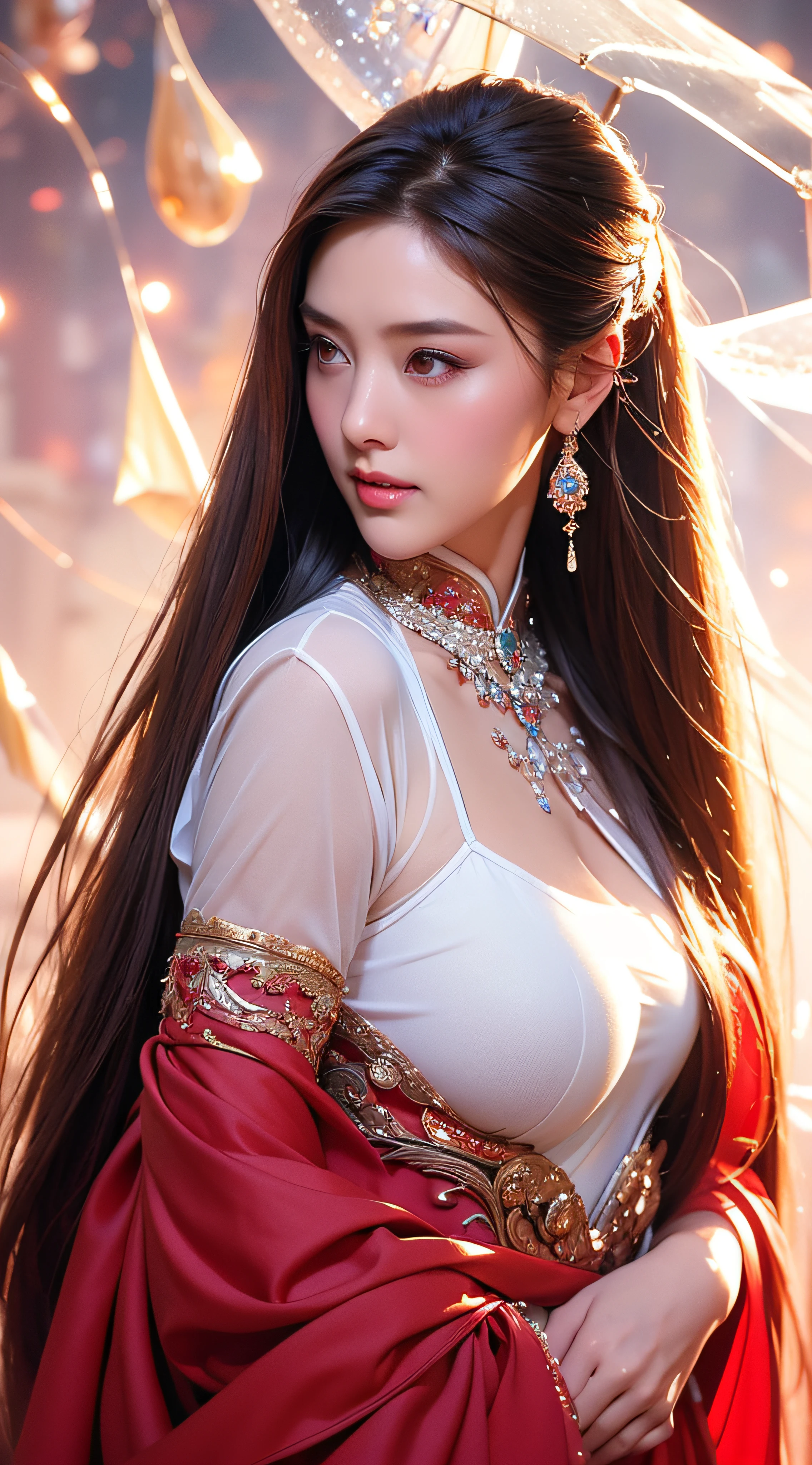 Gilded Chinese Palace,looki at viewer,depth of fields,bokeh dof,light falling,((A MILF))、pregnant woman、Red dress
Transparent underwear、one-girl、Red shirt、a black skirt、huge-breasted、
with brown eye、(long whitr hair、brunette color hair、Very straight hair:1.4、hime-cut:1.4)、Earrings necklace、pouty、
A picture、tmasterpiece、top-quality、NFFSW、A high resolution、realistic detail、glistning skin、Mature figure、Plump body、crisp breasts、perfect bodies、wide waist、Extremely colorful、looking at viewert、hyper realisitc、From the front side、watercolor paiting、Traditional media、(color difference、intricately details)、dynamicposes、dynamic ungle、
40k、NFFSW、A high resolution、From the angle from below、ancient Chinese costume、Ancient Chinese hairstyle、Upward hairstyle、The whole body is dressed in white silk cloth、（Close-up of raindrops in the air, Capture the world with raindrops, Distorted reflections, refracted light, The microscopic world inside each droplet, Miniature landscape, inverted image, Ethereal beauty, pause moments, translucent sphere, Distorted reality, Kaleidoscope view, Natural lenses, A glimpse of the moment, Miniature world, Raindrop Symphony, Natural interoperability, 1girl in
, masutepiece, (Dynamic Angle:1.2)）
