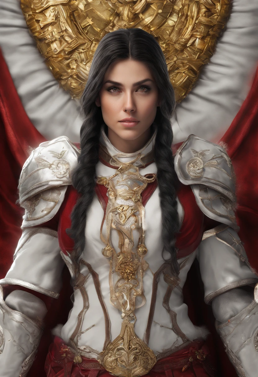 Professional 3D rendering, realista;1.3 ,soft features, corpo inteiro ,Rei com barba grande ,com coroa de ouro, segurando uma espada larga, bravamente, with magnificent armor with a red cape,olhos azuis bem detalhados, Sunset background, com ventos soprando em seus cabelos e capa,rosto detalhado, fotografia realista