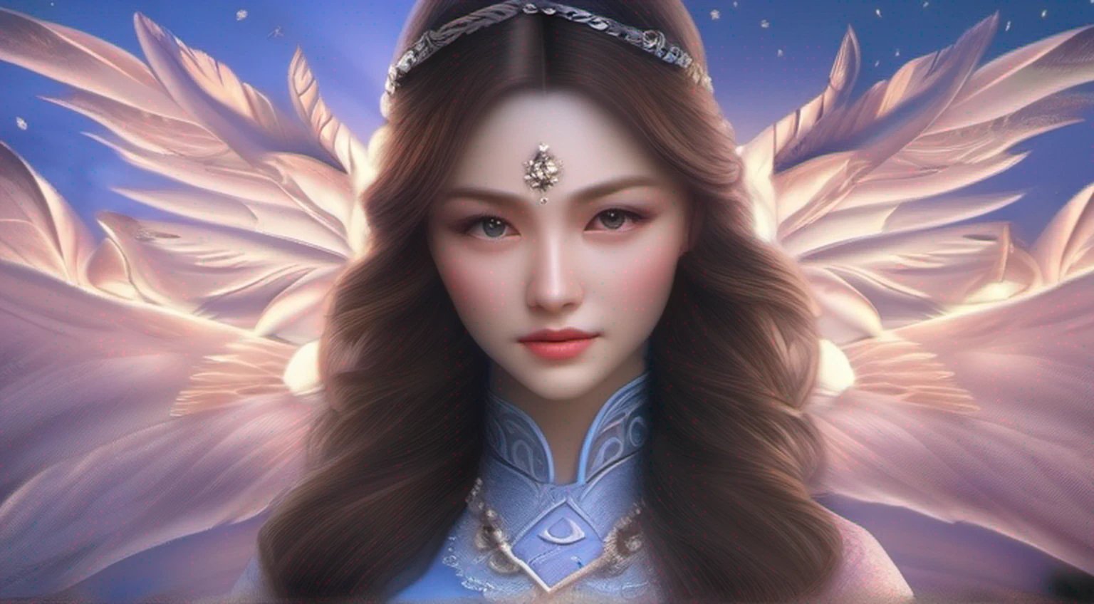 (melhor qualidade, masutepiece), young woman, vestido azul medieval da princesa, Posar, Particle, vento, flor, parte superior do corpo, fundo da noite da lua cheia, Olhando para o Viewer, longos cabelos dourados lisos soprados pelo vento, olhos azuis detalhados, galaxy, back lighting, Luzes de aro, beautiful artwork, perfect composition