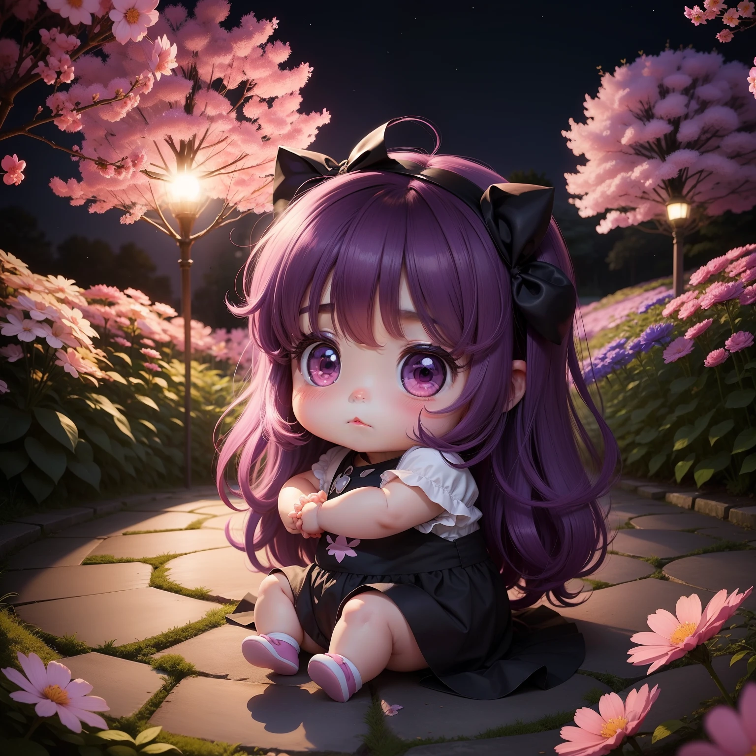 Cute  Chibi Anime,Dark purple and dark pink cosmos,Saga, Saga ,Kintachi Park Cosmos Garden.