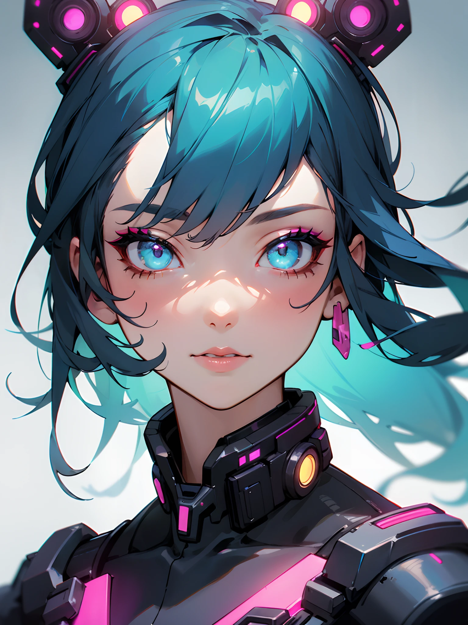 Masterpiece best quality (portrait) of confident cyberpunk girl, Harajuku-inspired pop outfit, bold colors and patterns, eye-catching accessories, trendy and innovative hairstyle, shapeless hair, vibrant makeup, illustration, detailed skin texture, detailed cloth texture, (beautiful detailed face), intricate details, ultra detailed, dazzling Cyberpunk cityscape in background, skyscrapers, neon signs, (LED lights), bright and vivid color scheme
