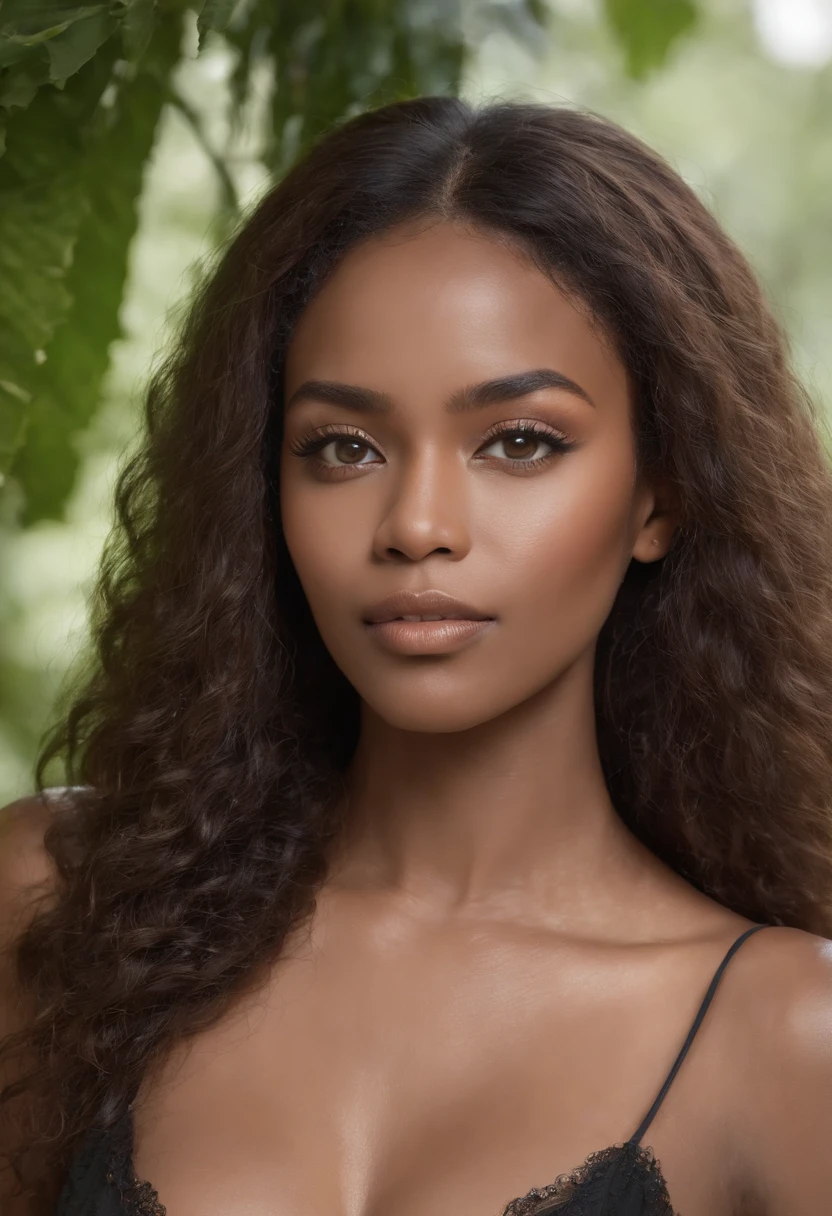 dark brown skin, beautiful face, afro hair, natural afro, long hair, african tribal theme, ((crystal clear hazel eyes:1.2)), detailed eyes, beautiful eyes, ((masterpiece, UHD, 8K)), Depth of field, jamaican trees, cleavage, large breasts, focus on eyes, breasts popping out, detailed skin, texture skin, sexy shoulders, golden brown tan, highly detailed skin, long eyelashes, black mascara, perfect face. She was on a boat cruse