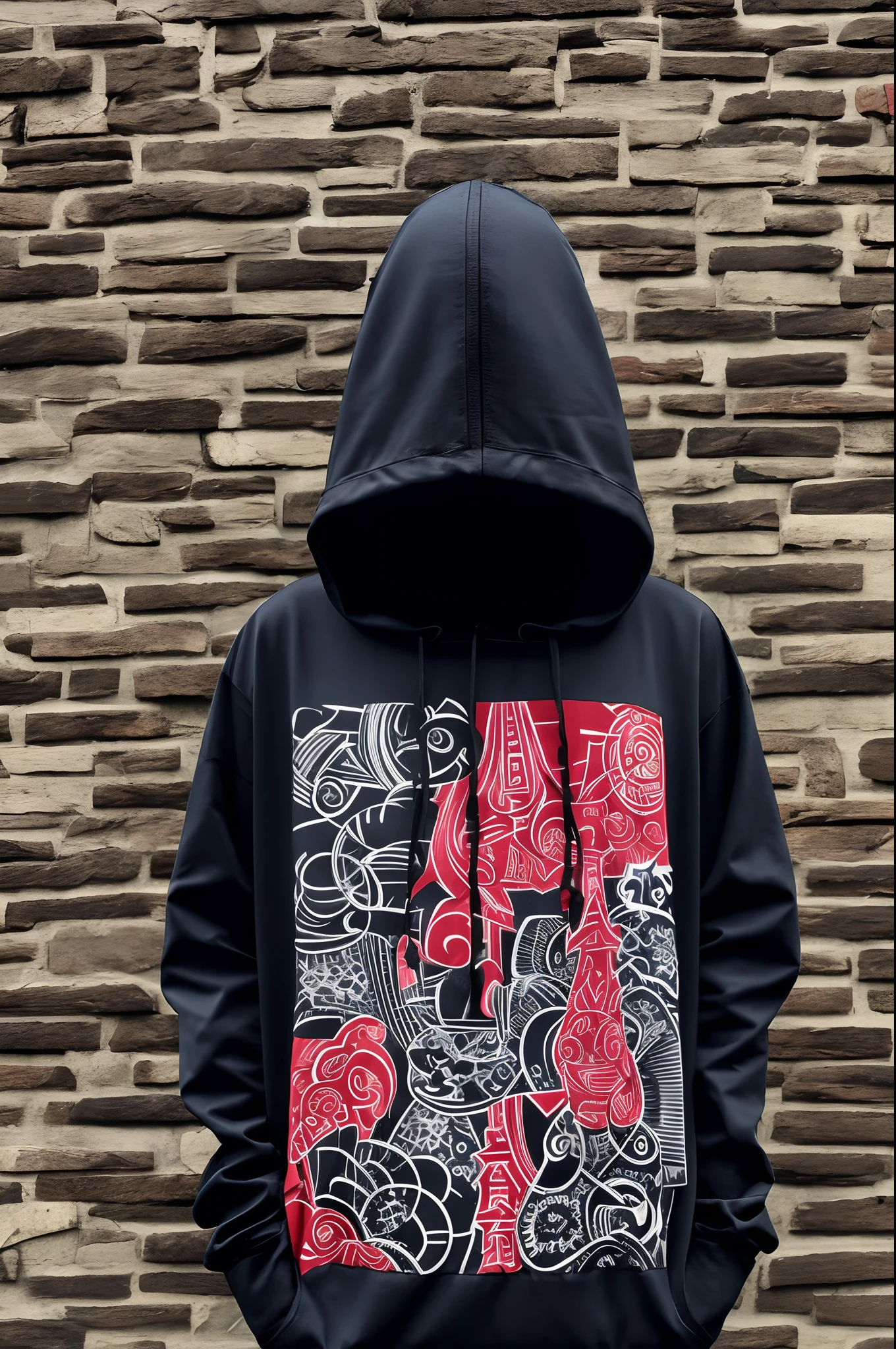 creat steetwear design, evil FEMALE japanese mitology, kanji, traditional, pattern, letter, magic, full color, sad, frustrated, dark, deep, dark hood, cry,