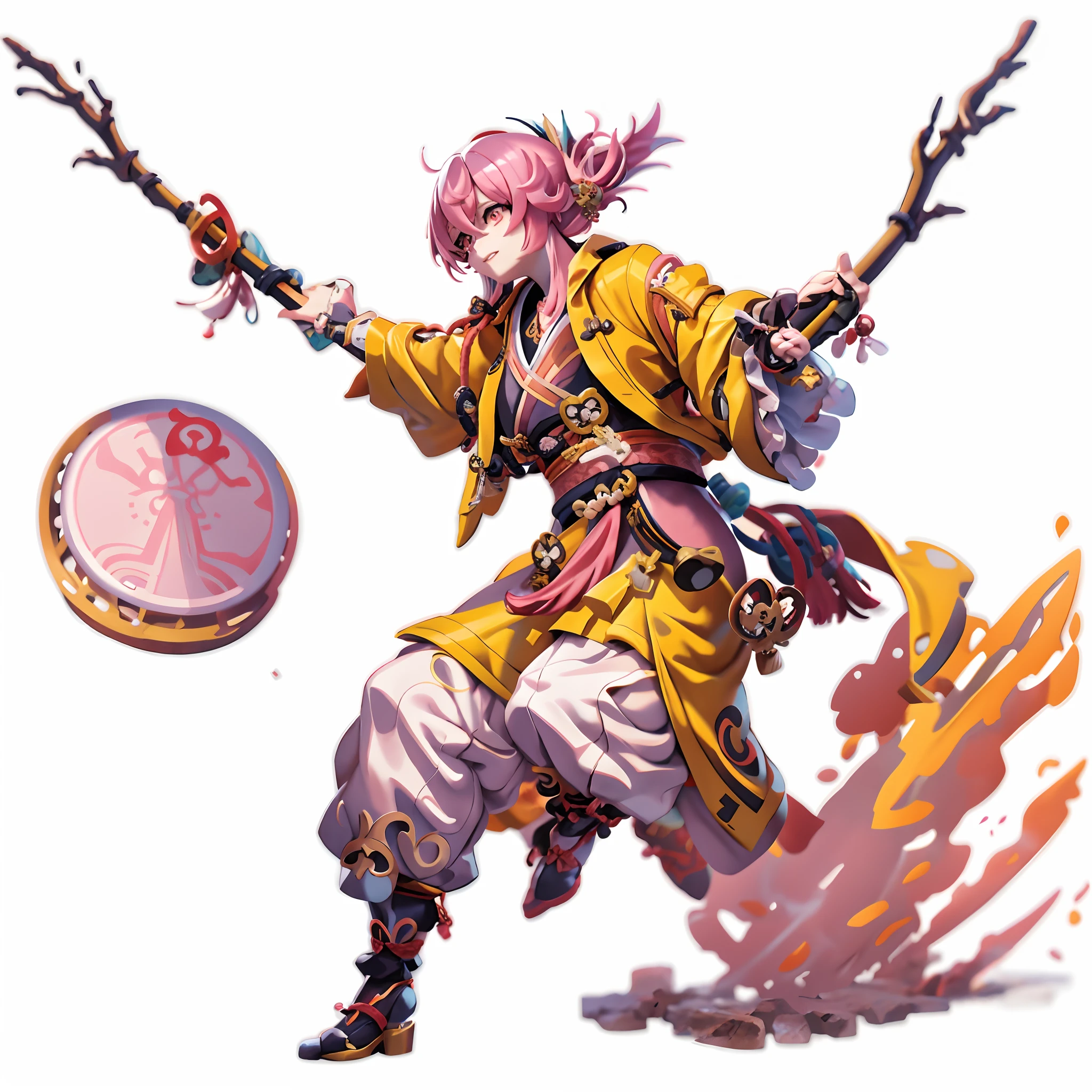 Anime character with pink hair and yellow coat with drum, zhongli from genshin impact, keqing from genshin impact, genshin impact character, cushart kenz, jrpg character art, Ayaka Genshin Impact, cushart krenz, onmyoji detailed art, ayaka game genshin impact, Lung-hsien, final fantasy tactics character