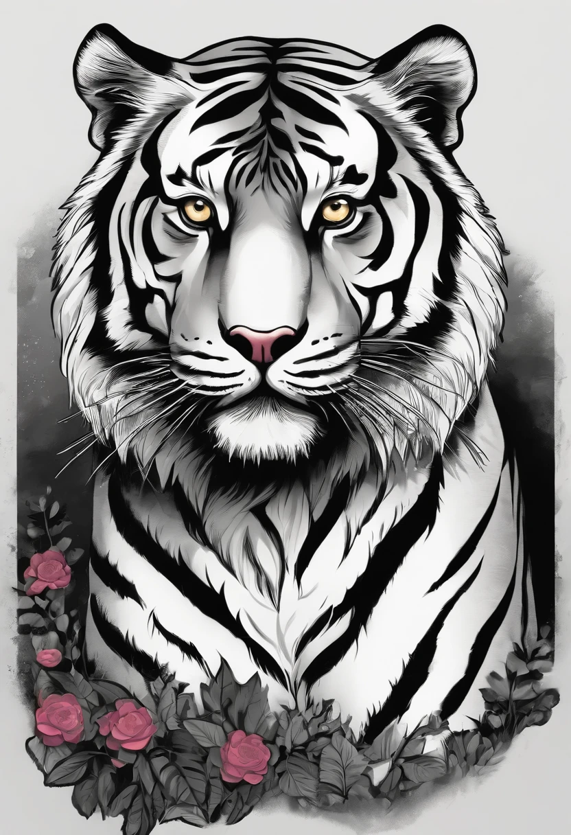 /Imagine Prompt: Tiger illustration for a sticker with black background, en negrita, bordes dentados, Trashcore, sombreado claro --v 5.2