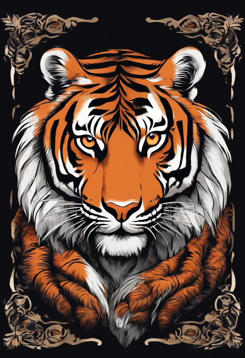 /Imagine Prompt: Tiger illustration for a sticker with black background, en negrita, bordes dentados, Trashcore, sombreado claro --v 5.2
