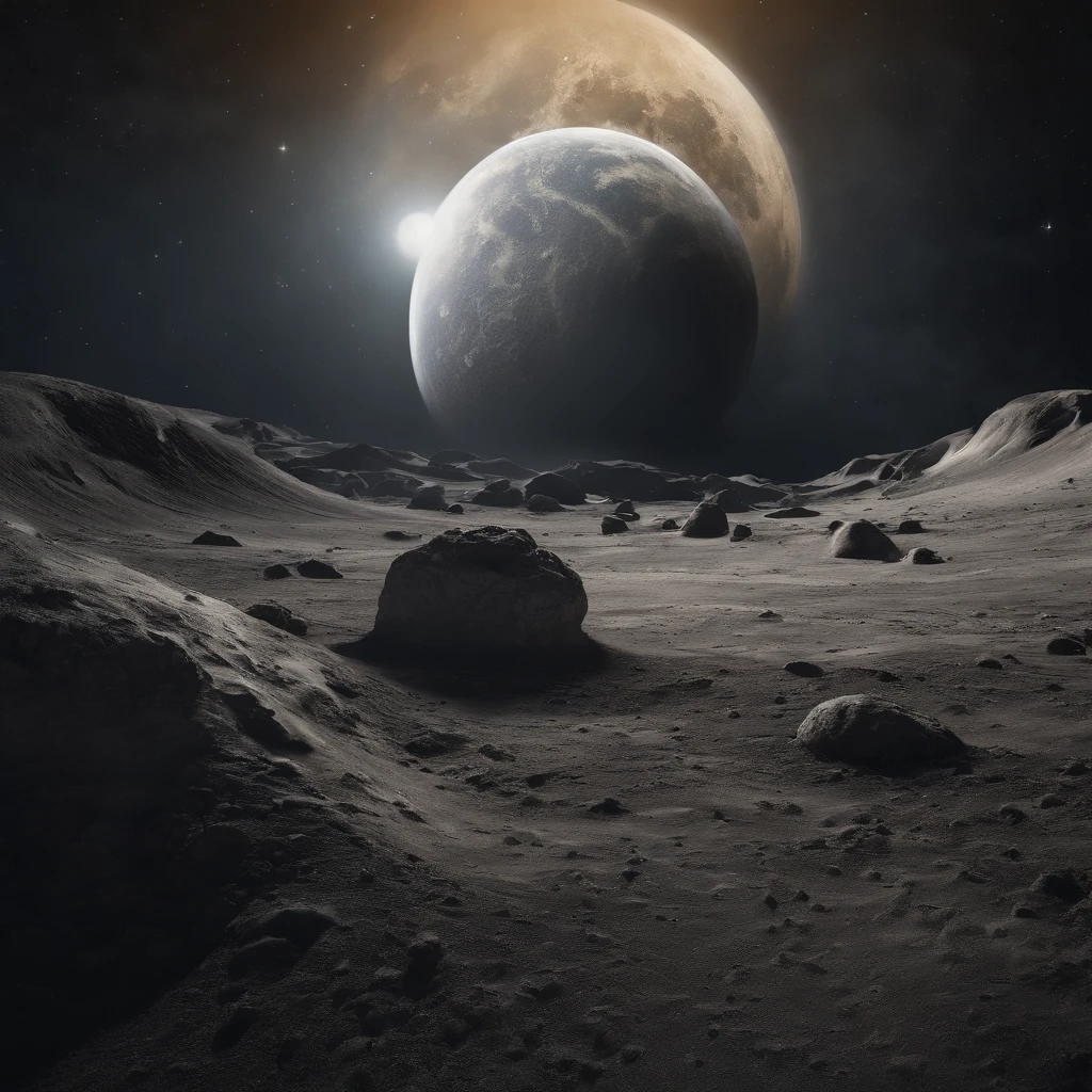 Master Parts、Superior Quality、superior image quality、The 8k quality、Beautiful pictures of the starry sky、magnifica、Arched Milky Way:1.25、Alafed view of Earth from the lunar surface:1.25, Lunar surface, space photo, on the moon, moon background, moon background, on the moon, Lunar soil, space photo, moonscape, Focus on the Moon, On Moon, Numerous craters, Seeing the Earth from the surface of the moon:1.9, big earth in the sky:1.9, Space Battleship Yamato:1.9