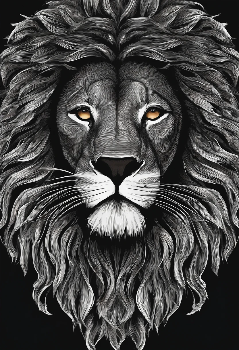 /Imagine Prompt: Lion illustration for a sticker with black background, en negrita, bordes dentados, Trashcore, sombreado claro --v 5.2