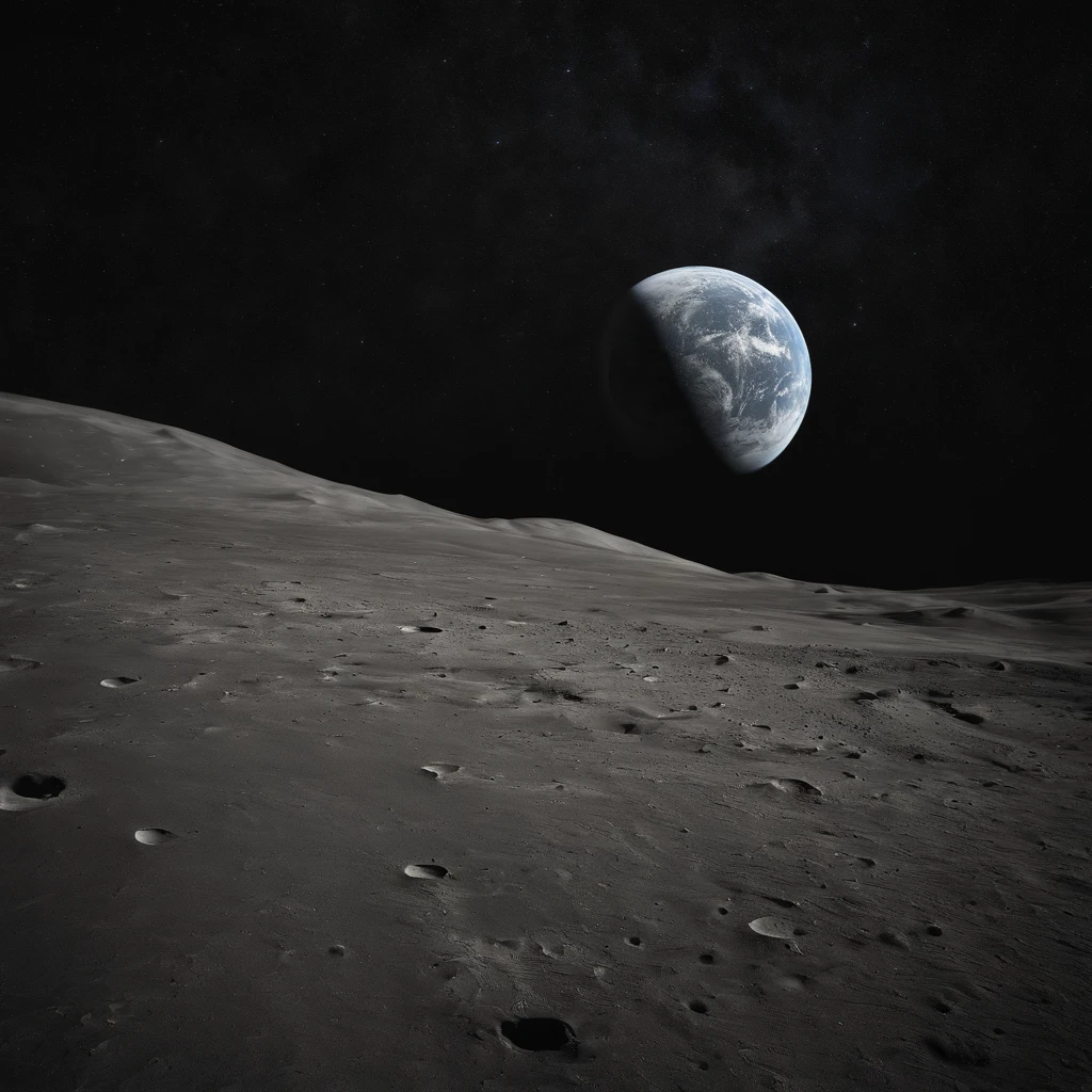 Master Parts、Superior Quality、superior image quality、The 8k quality、Beautiful pictures of the starry sky、magnifica、Arched Milky Way:1.25、Alafed view of Earth from the lunar surface:1.25, Lunar surface, space photo, on the moon, moon background, moon background, on the moon, Lunar soil, space photo, moonscape, Focus on the Moon, On Moon, Numerous craters, Seeing the Earth from the surface of the moon:1.9, big earth in the sky:1.9, monochromes:1.9
