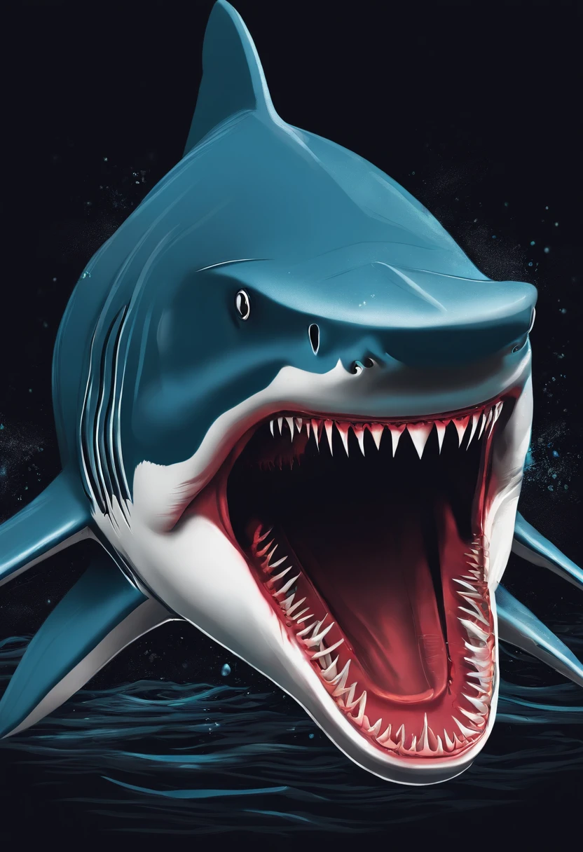 /Imagine Prompt: Shark illustration for a sticker with black background, en negrita, bordes dentados, Trashcore, sombreado claro --v 5.2