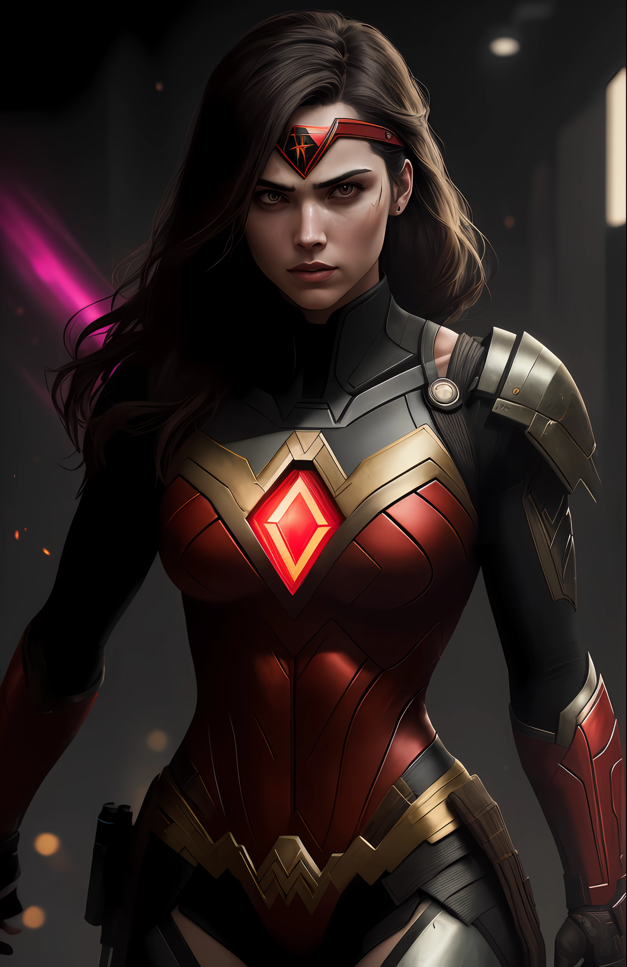(dark shot: 1.1), epic realistic, Wonder Woman Red Lantern from DC, yellow gradient, black, brown and magenta color scheme, grunge aesthetics!!! graffiti tag wall background, art by Greg Rutkowski and artgerm, soft cinematic light, Adobe Lightroom, darkroom, HDR, intricate, highly detailed, (depth of field: 1.4), faded, (neutral colors: 1.2), (hdr: 1.4), (muted colors: 1.2), hyper-detail (artstation: 1.4), cinematic, warm light, dramatic light (complex details: 1.1)