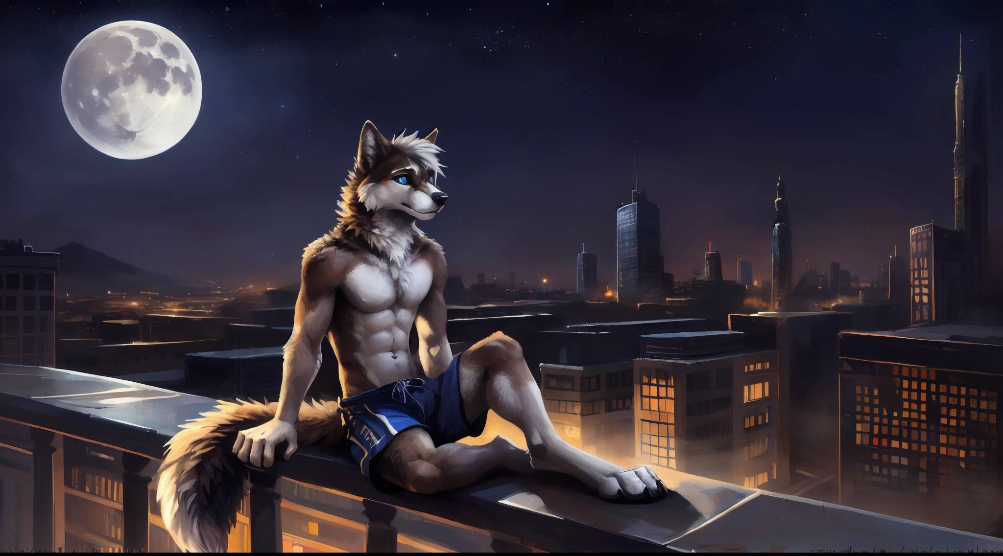 Irish setter, Anthro, Furry, Wearing dark green Underwear, Slim, city And Night, his really Macro size his 80ft tall,