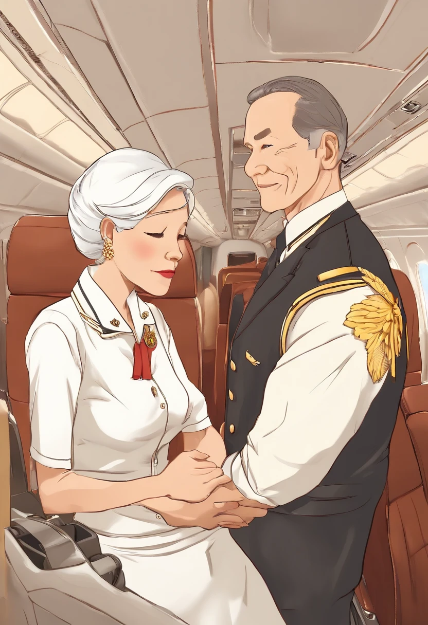 (((1 cabin attendant 1 elderly person:1.5)))、(fully body photo:1.5)、Flight attendant hugged by an old man、Cabin Attendant Uniform、1 girl in、Left and right symmetrical eyes、(Flight attendant uniforms)、High-quality face、独奏、(Stewardess hairstyle)、beautiful detailed teeth、 ((cleavage of the breast: 1.3))fully body photo、(top-quality)、Exposed skin a lot、A slight smil 、（Cabin Crew）、High Detail Skin、facials、Beautiful skins、Perfect lips、hight resolution、hyperdetailed photo、White and beautiful hands、((very detailed beautiful face and eyes))、A dark-haired、Skin revealing、Stewardess hairstyle、beauty legs、perfect foot、perfect anatomia、((Ultra-thin pantyhose :1.2))、(high-heels:1.5)、(small areola:1.5)、、(((Only the upper body naked:1.6)))、Silver necklace、Wearing a cabin attendant's jacket、(Oily body)、(White tight skirt:1.5)、Arms up、Transparent pantyhose、a picture、​masterpiece、top-quality、hyperdetailed photo、Photoreal,absurderes, Too much skin exposure, photoRealstic,High Detail Face、((In the cabin of a passenger aircraft:1.5))、​masterpiece、realisitic、profetional lighting、from the front side、((One Man))、(((Old man with thinning hair hugging from behind:1.5)))、(((Old man rubbing the chest of a flight attendant:1.5)))、((Old man sucks ears:1.5))
