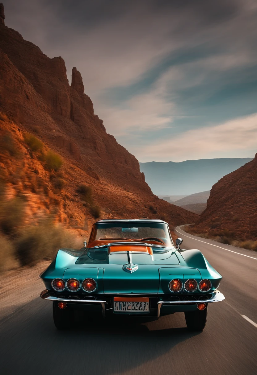Un Corvette ZRI Naranja avanza por el camino，The roadside is full of people screaming