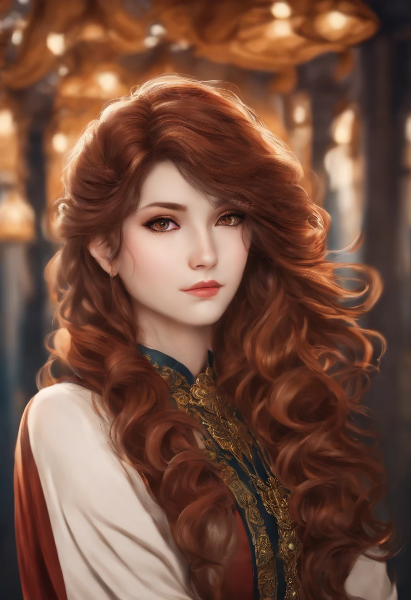 A woman with long red hair and a white shirt - SeaArt AI