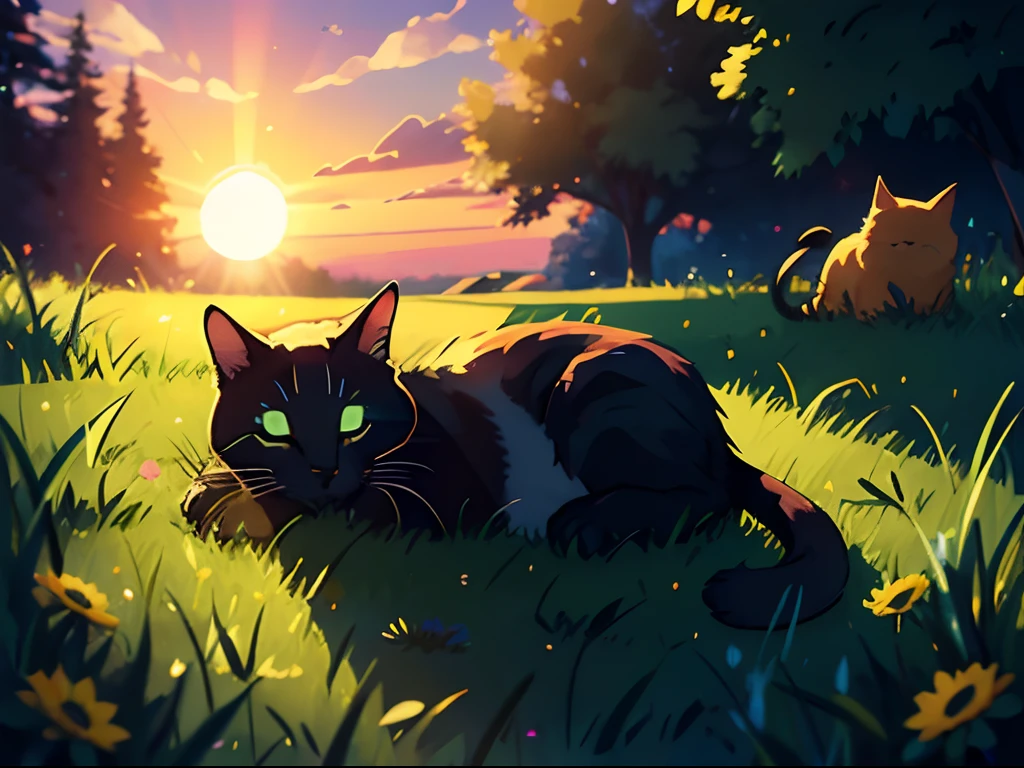 neon, cat, sleeping cat, grass, strong sun, cold day,